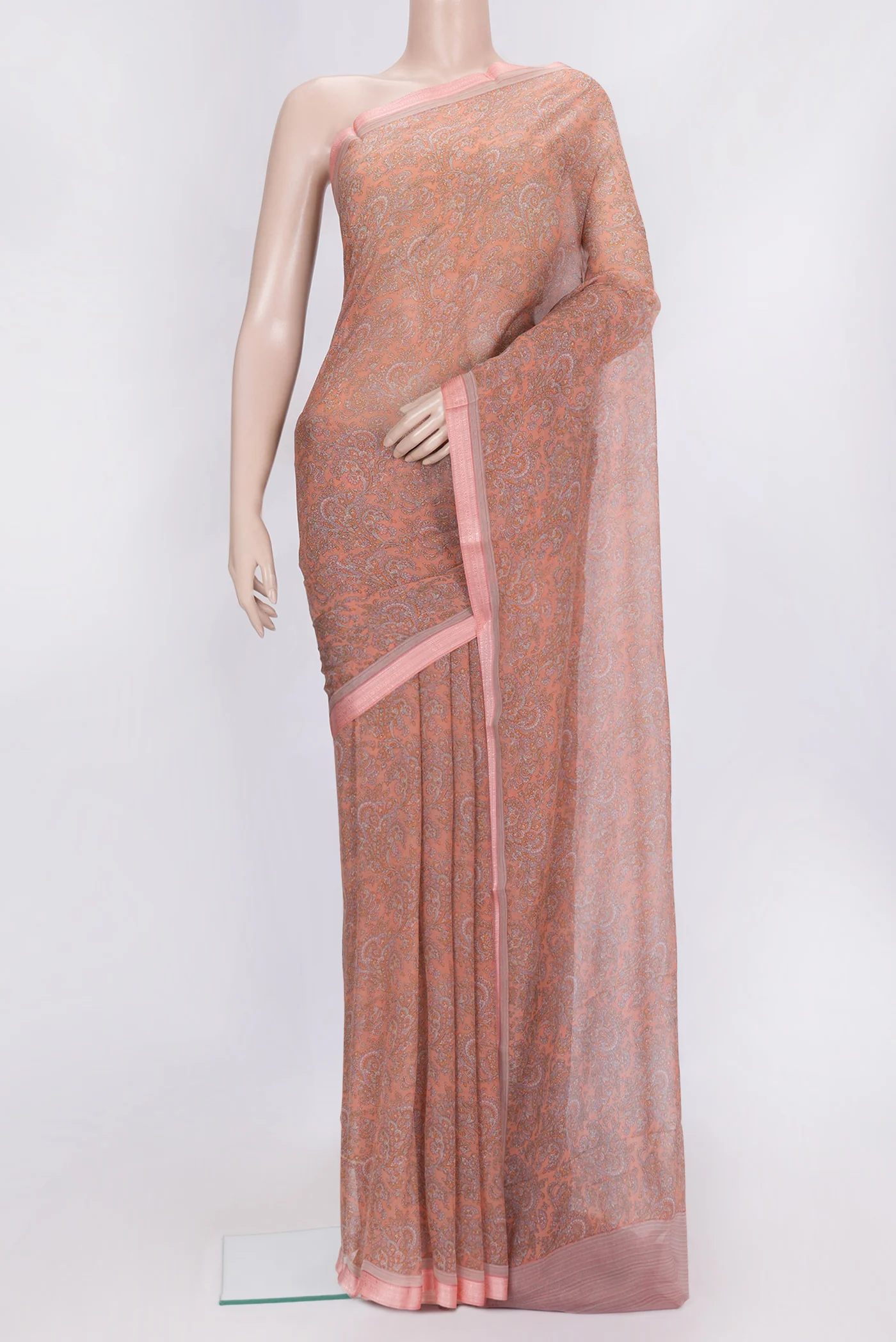 Peach Mysore Chiffon Saree