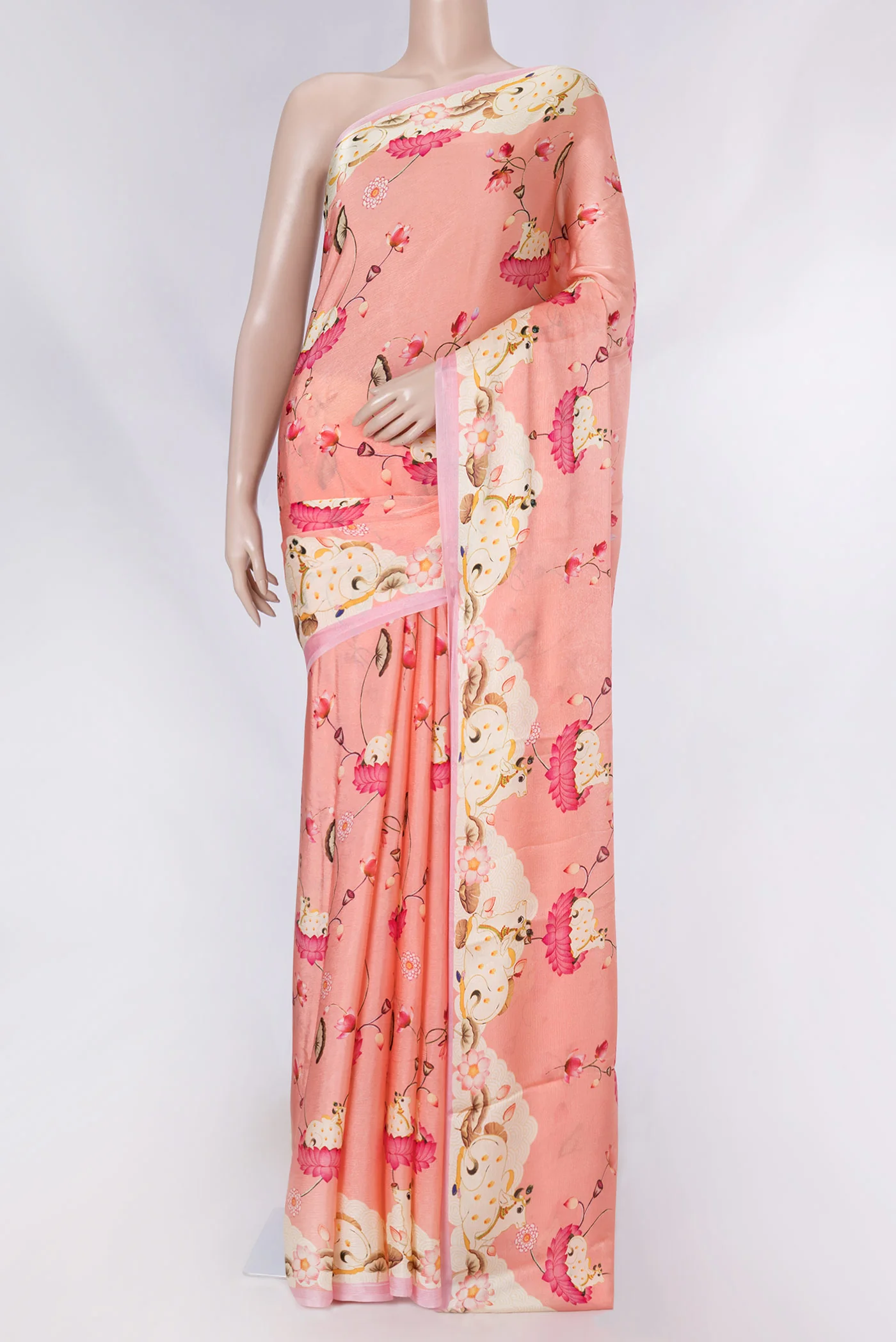 Peach Dual Tone Mysore Crepe Saree