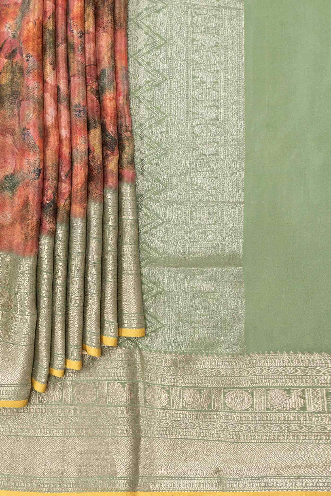 Peach Dual Tone Mysore Crepe Saree - Image 2