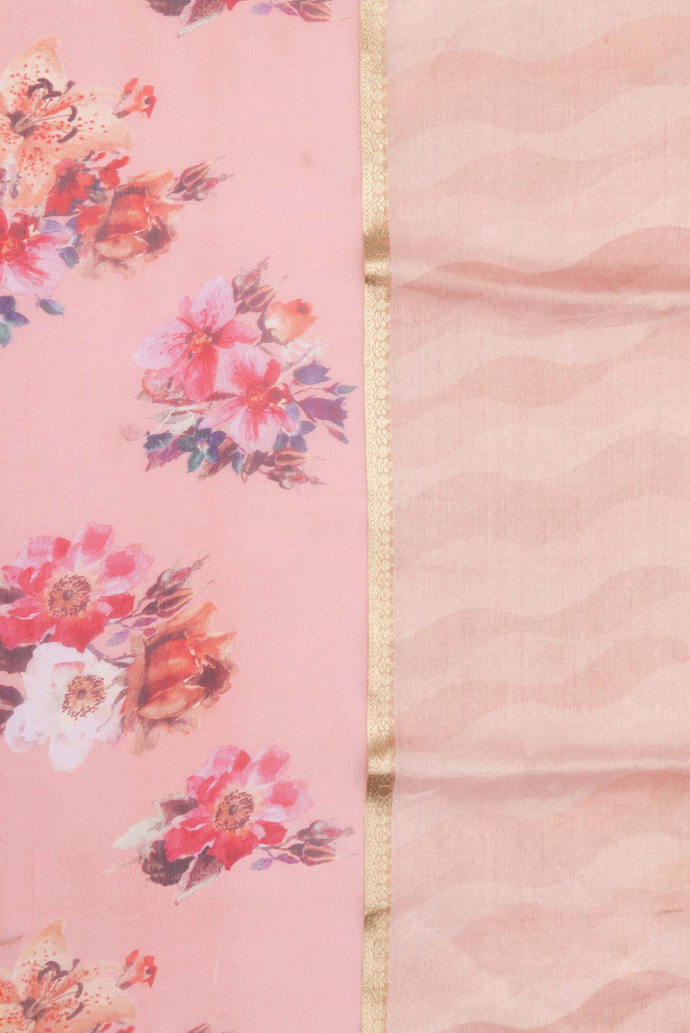 Peach Dual Tone Mysore Georgette Saree - Image 3