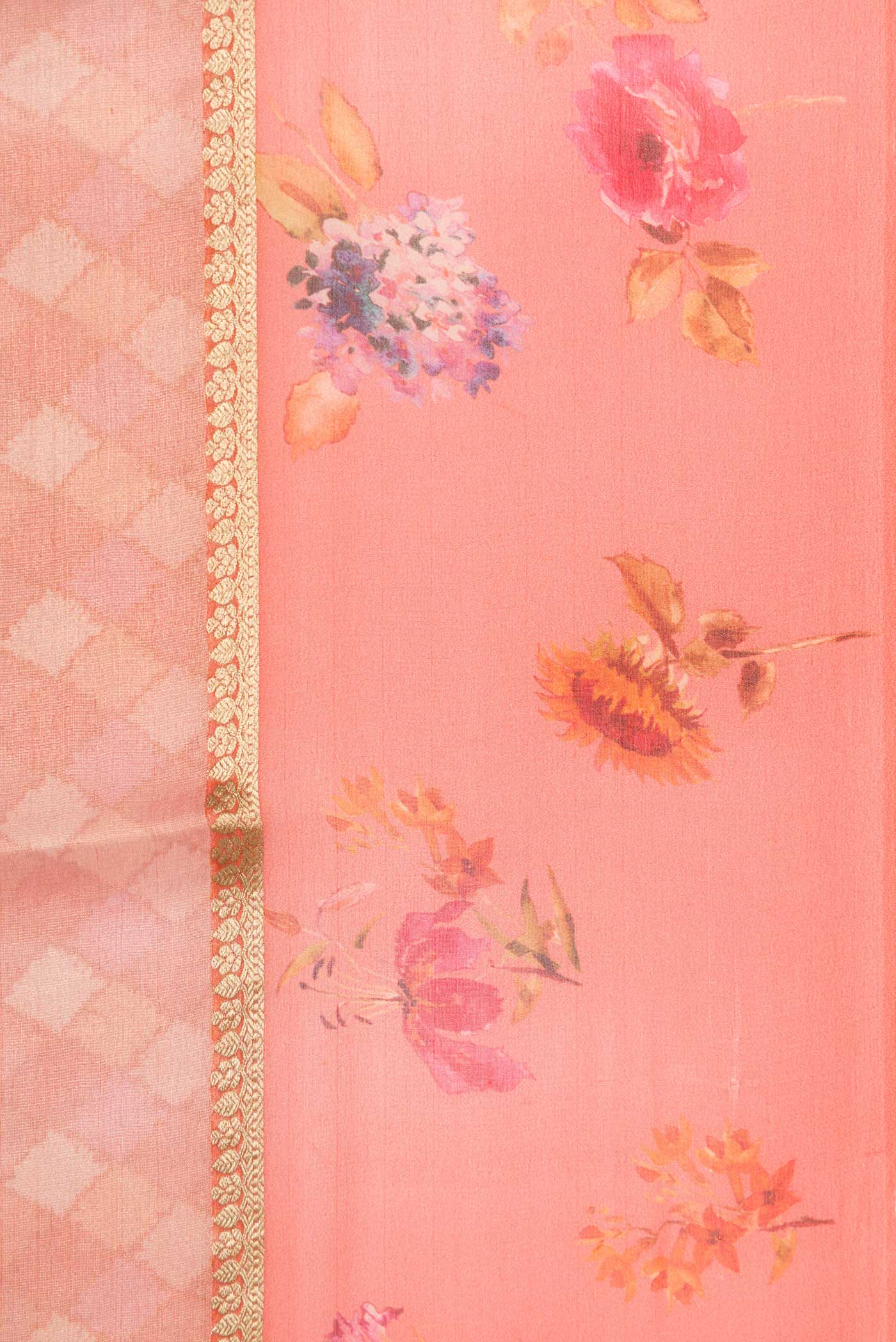 Peach Dual Tone Mysore Georgette Saree - Image 3
