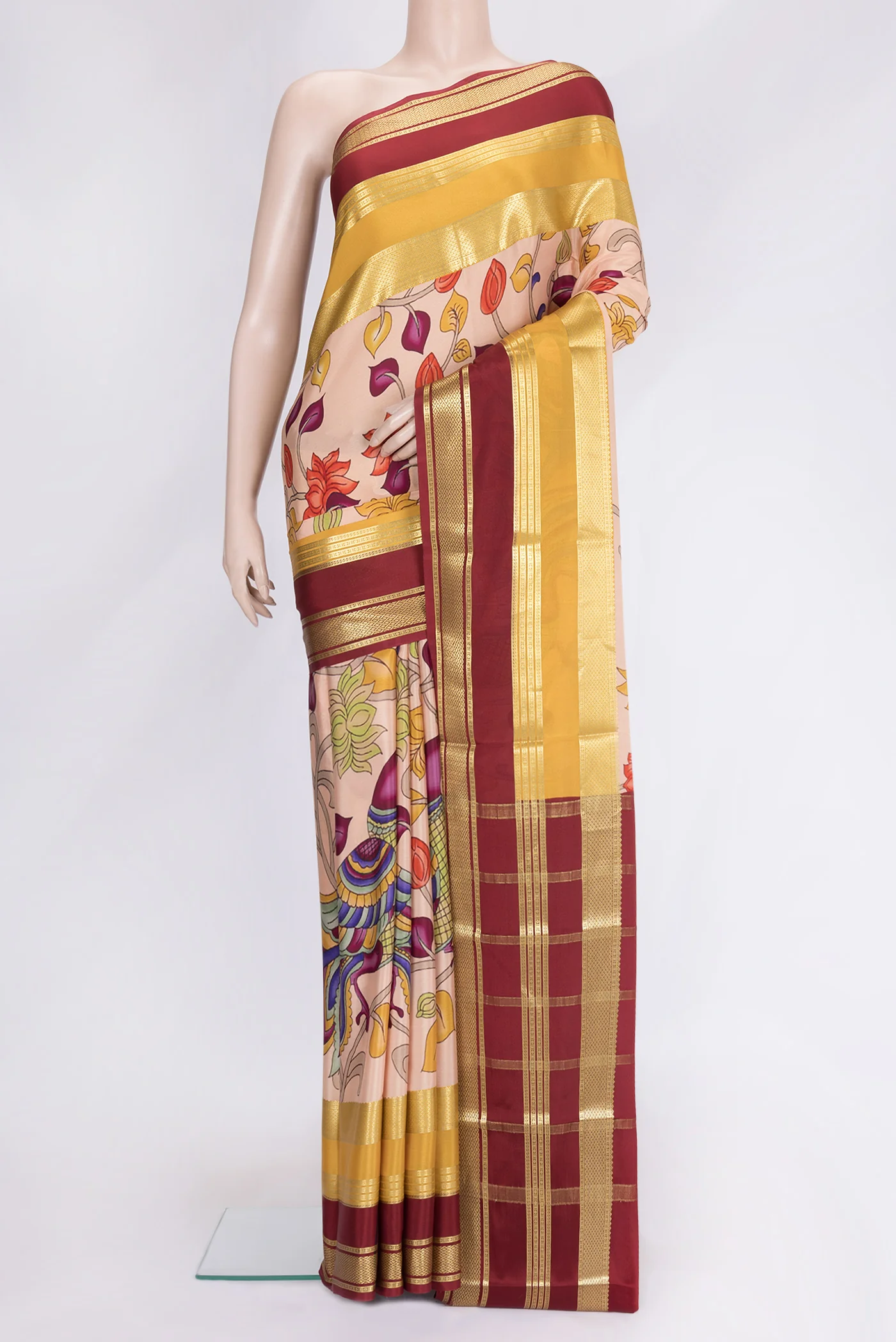 Peach Mysore Crepe Saree