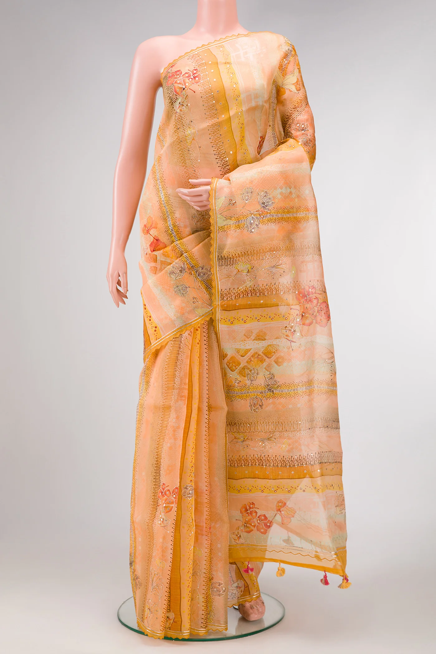 Peach Organza Silk Saree