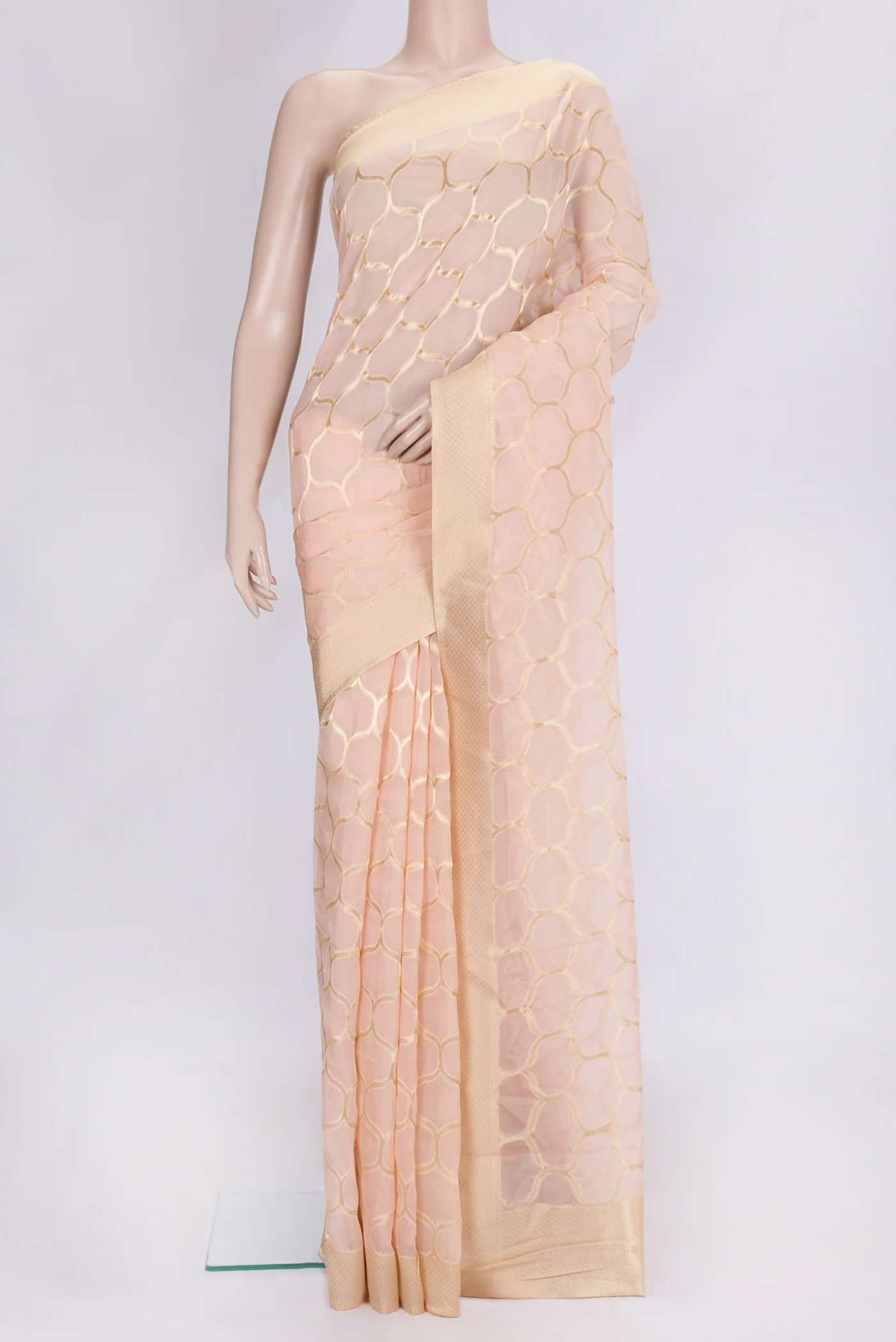Peach Organza Silk Saree