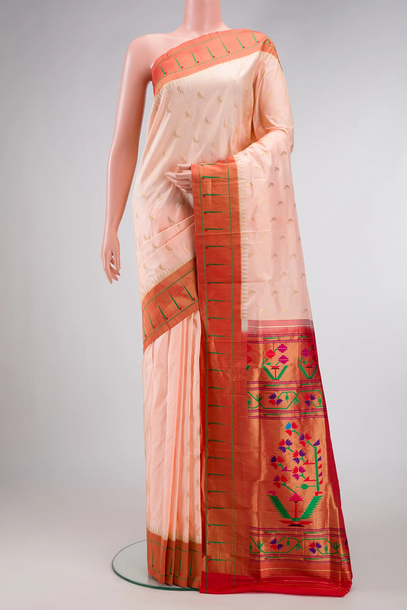 Peach Paithani Silk Saree
