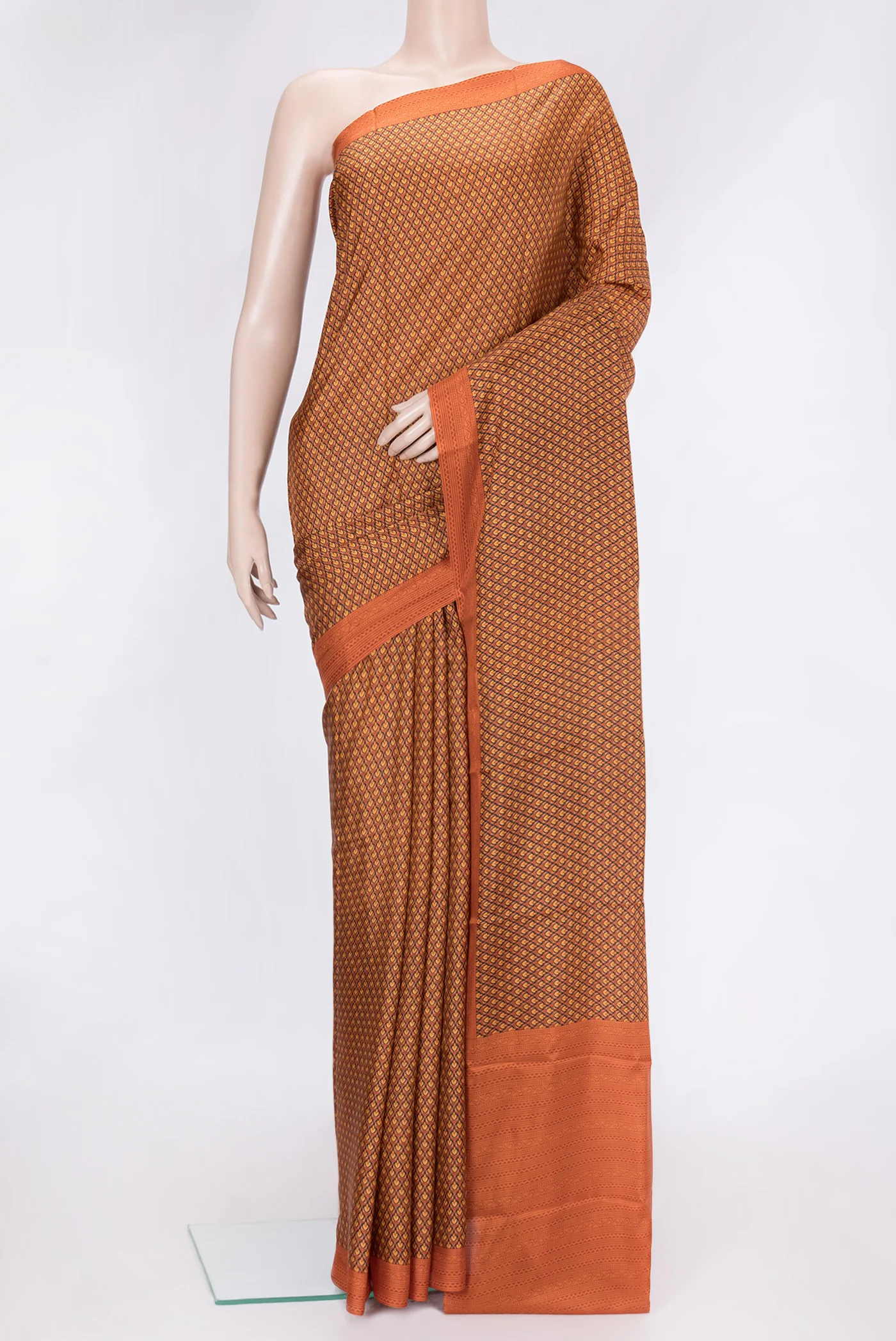 Orange Printed Silk Saree
