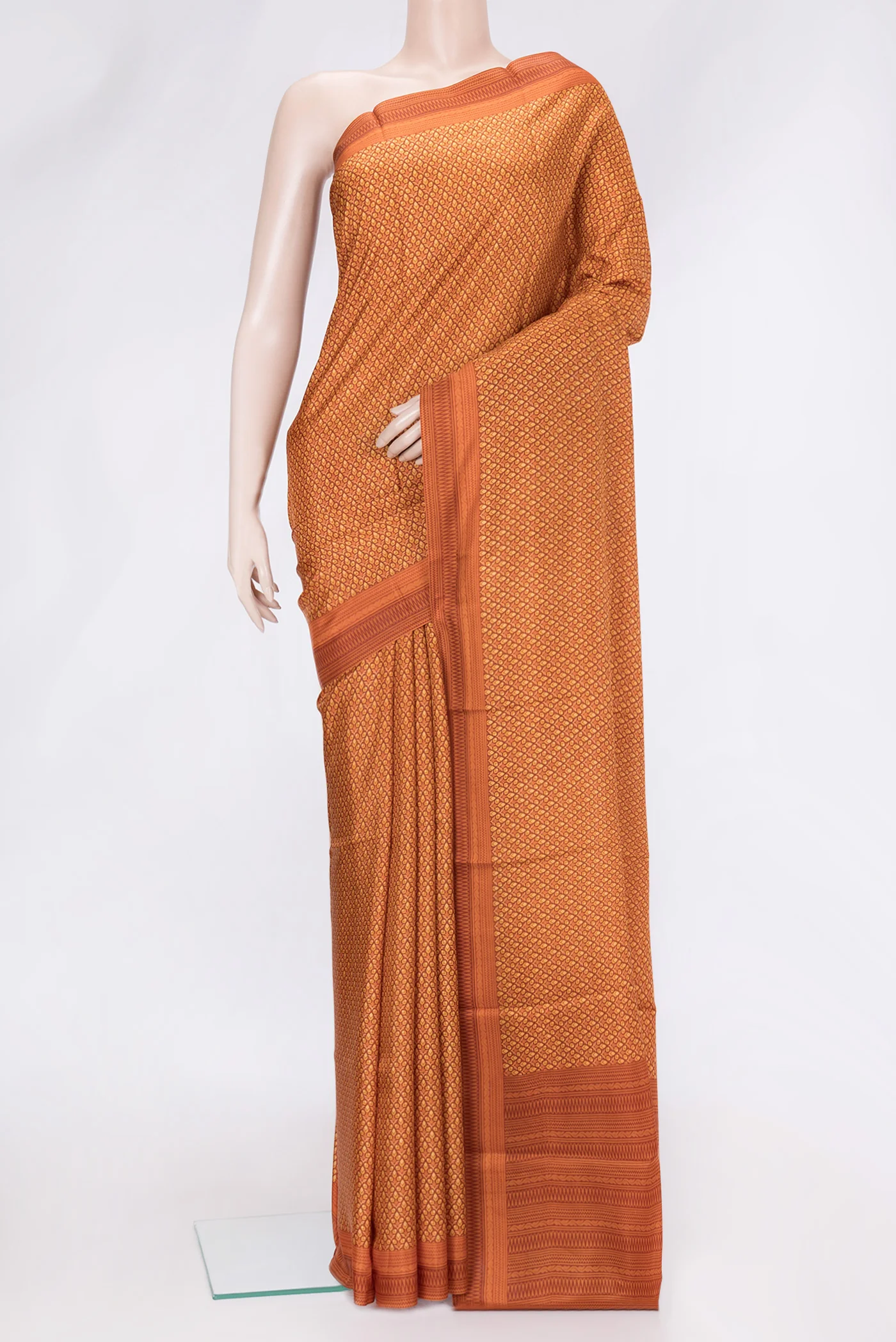 Rust Printed Silk Saree