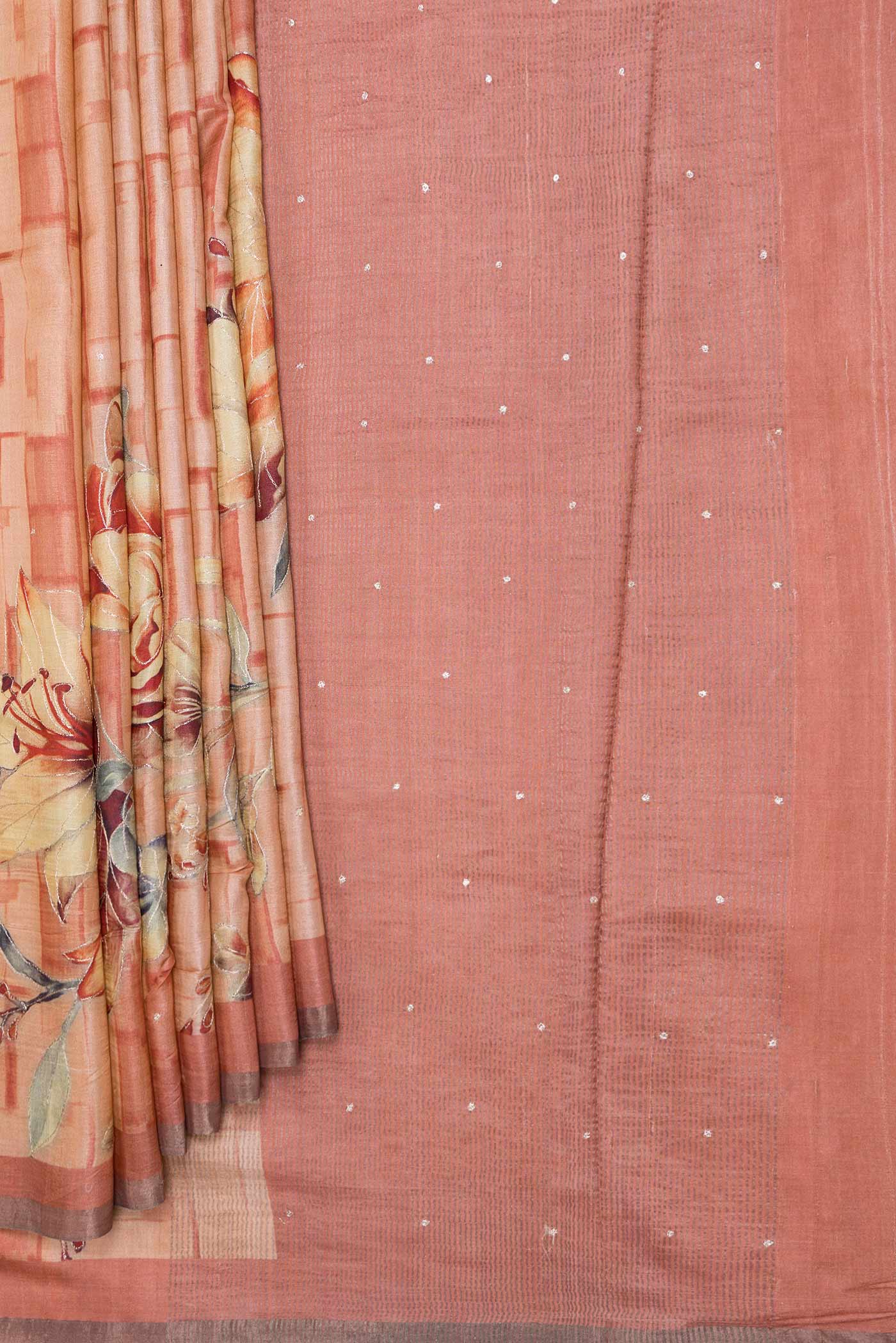 Peach Dual Tone Tussar Silk Saree - Image 4