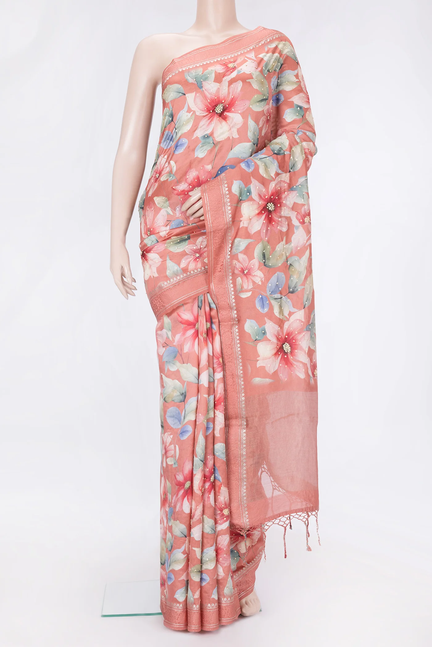 Peach Dual Tone Tussar Silk Saree