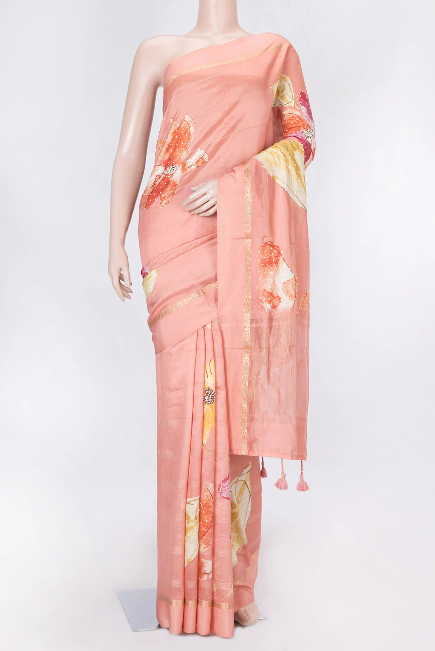 Peach Dual Tone Tussar Silk Saree