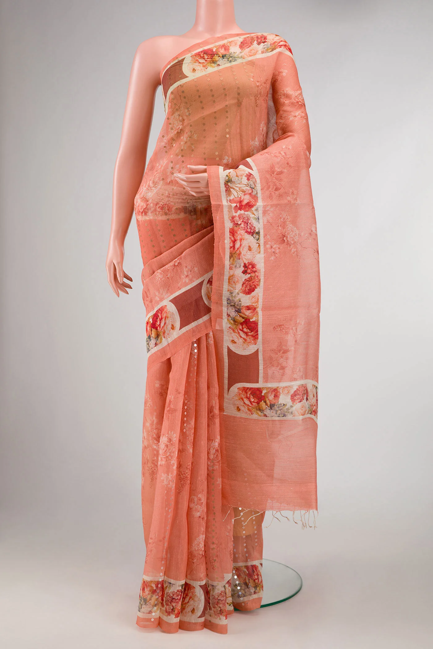 Peach Dual Tone Tussar Silk Saree