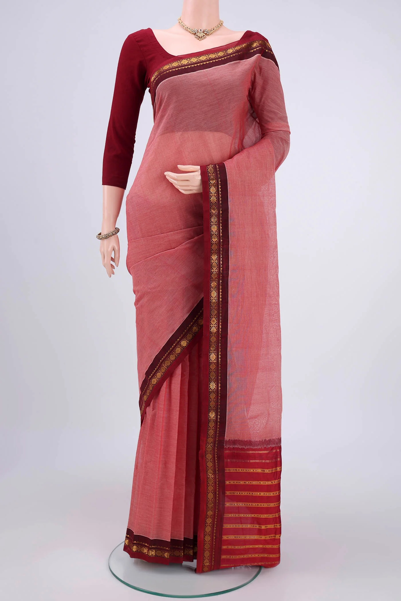 Coral Gadwal cotton Saree