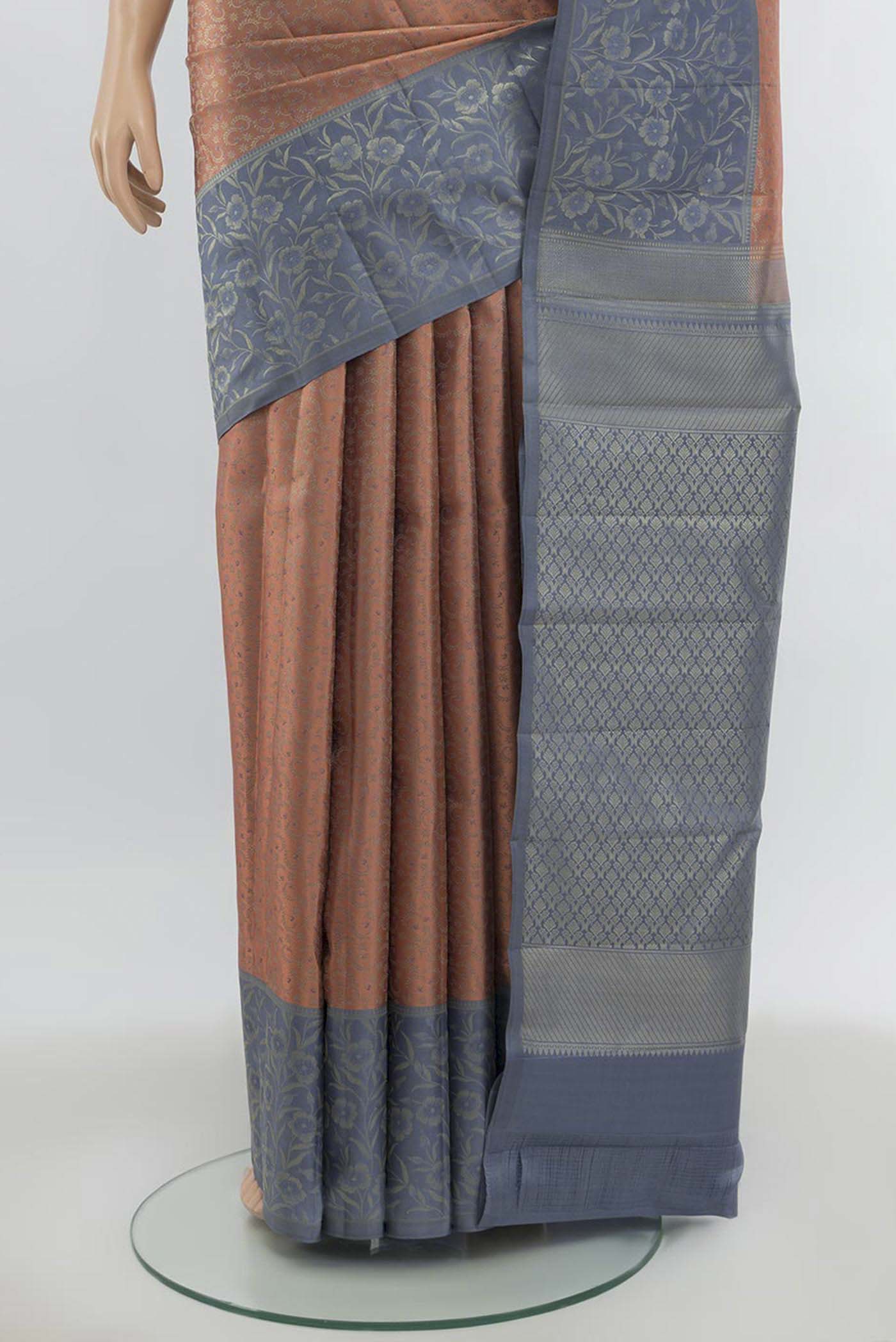 Peach Kanchipuram Silk Saree - Image 3