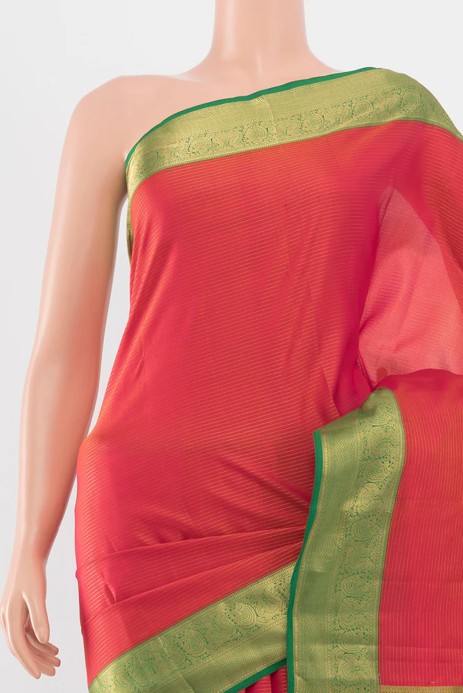Orange with Pink Color Kanchipuram Silk Saree - Image 2