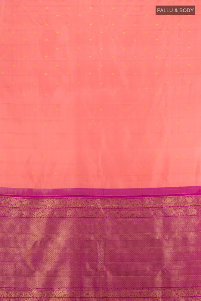 Coral Kanchipuram Silk Saree - Image 5
