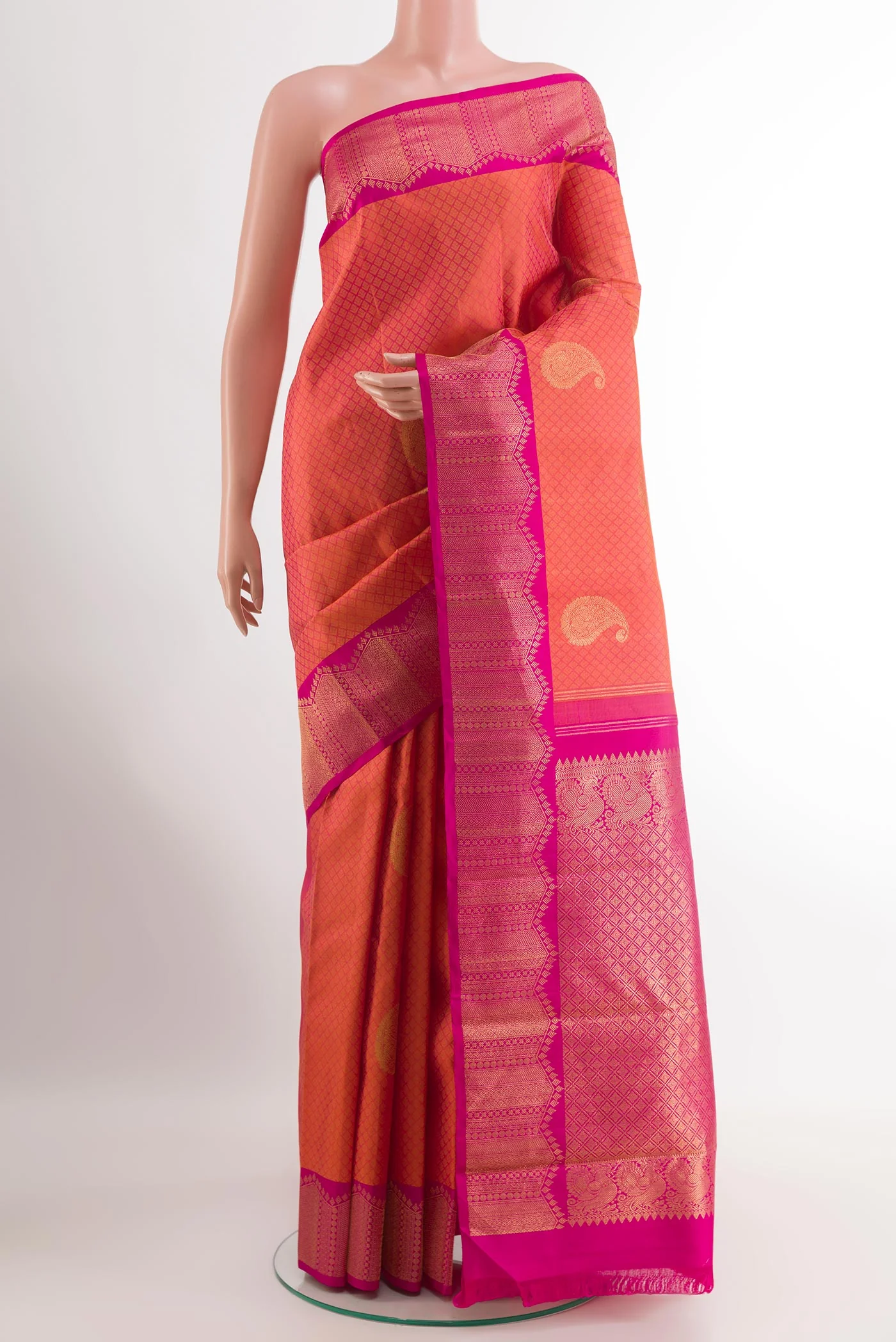 Coral Kanchipuram Silk Saree