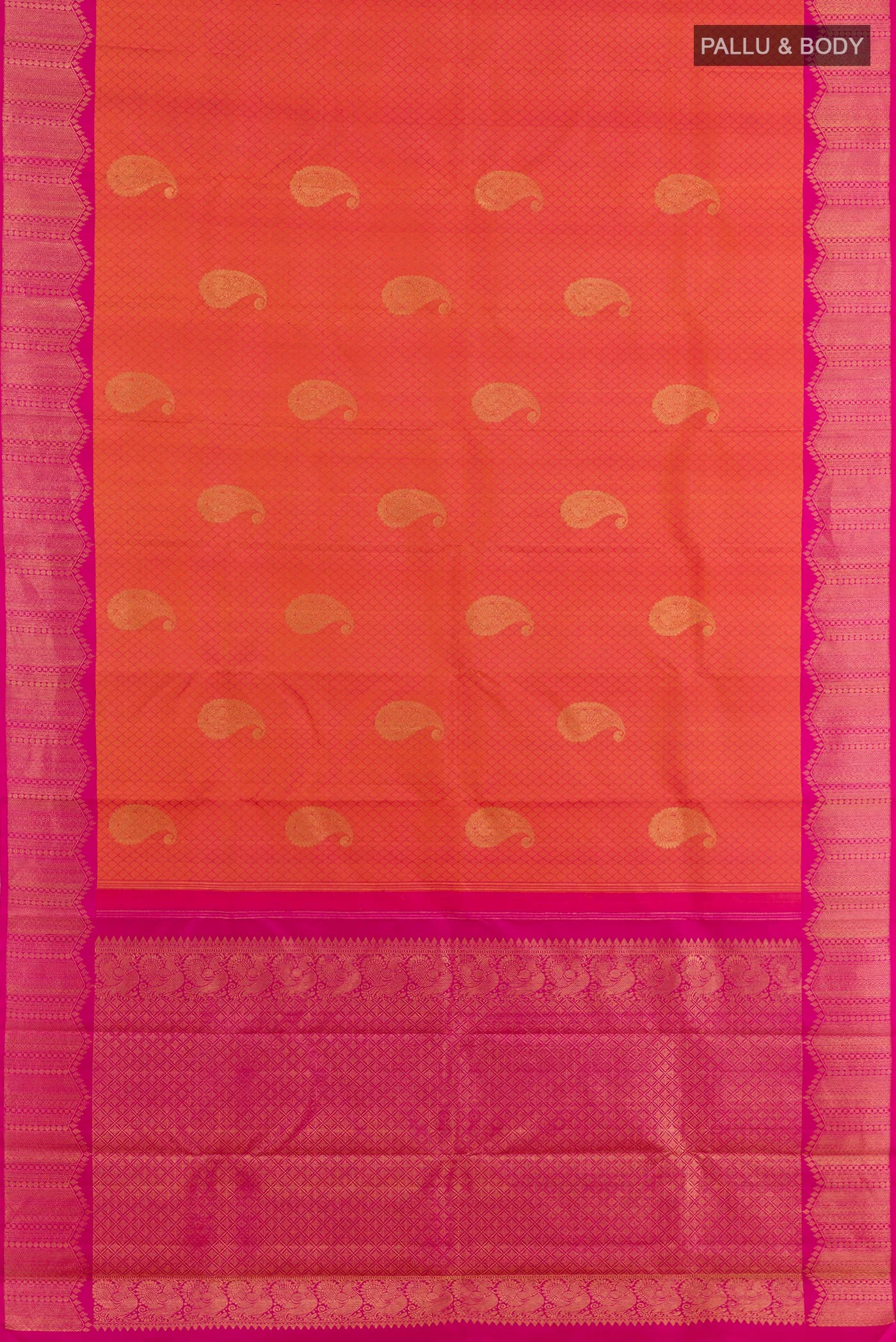 Coral Kanchipuram Silk Saree - Image 5