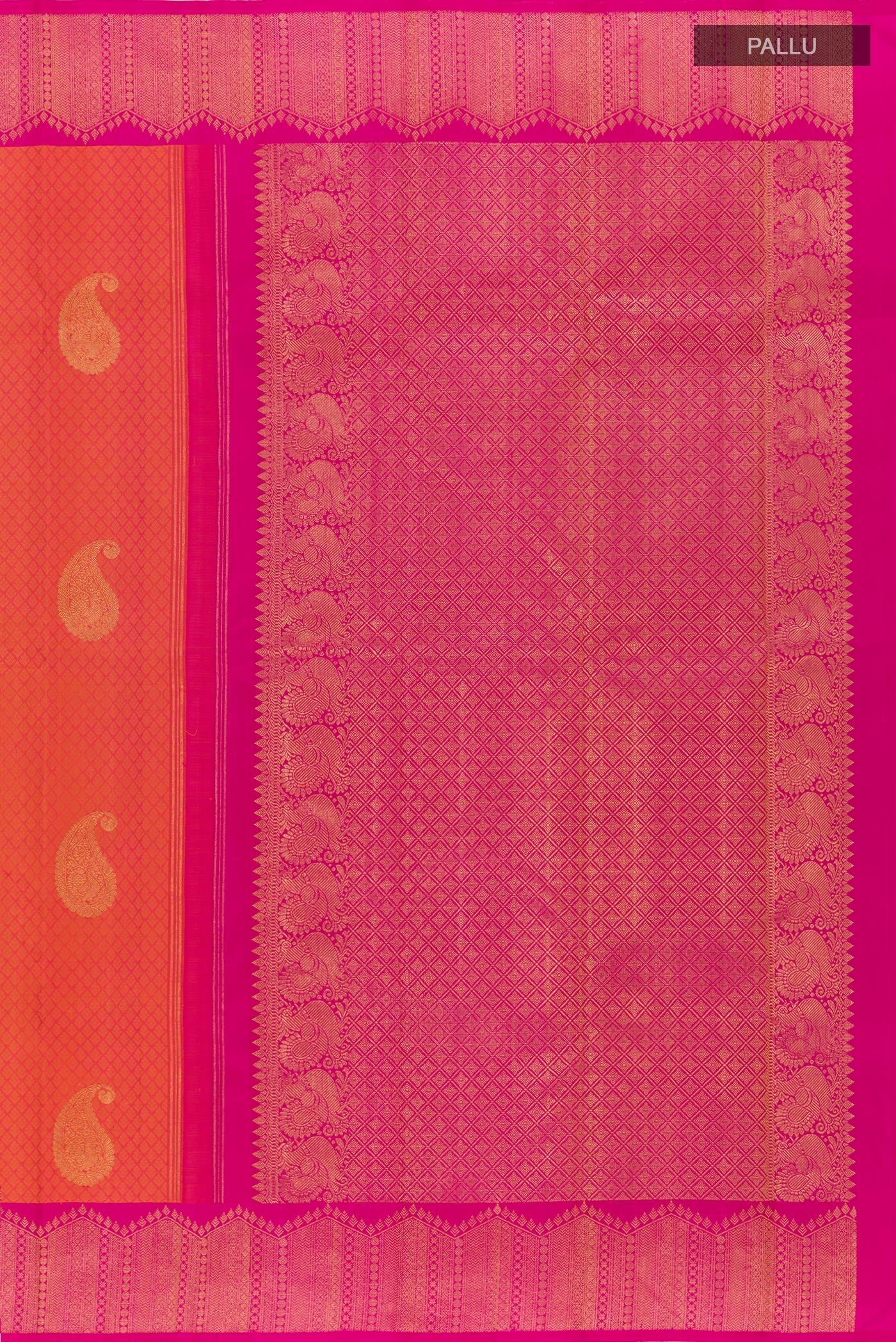 Coral Kanchipuram Silk Saree - Image 6