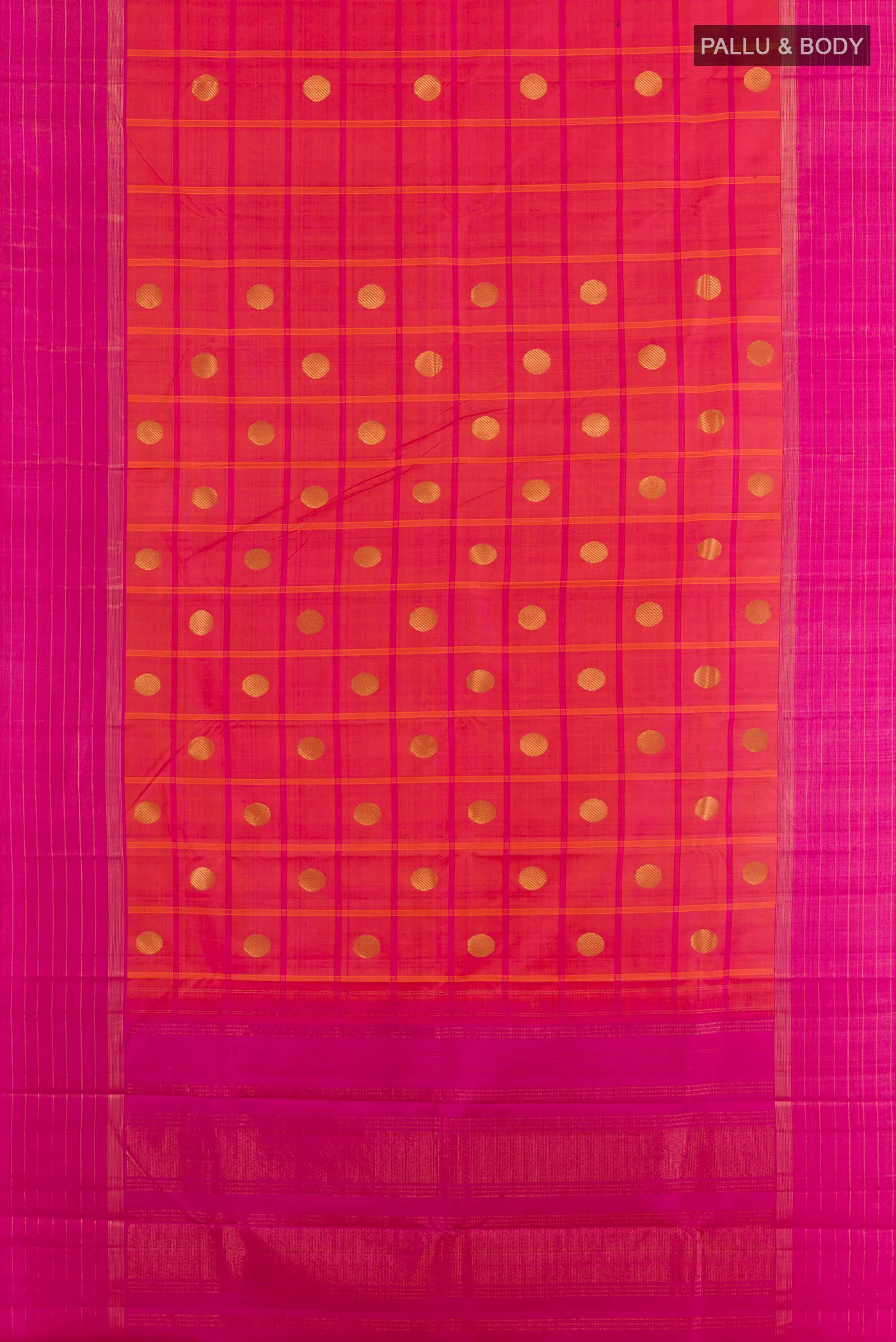 Orange with Pink Color Kanchipuram Silk Saree - Image 3