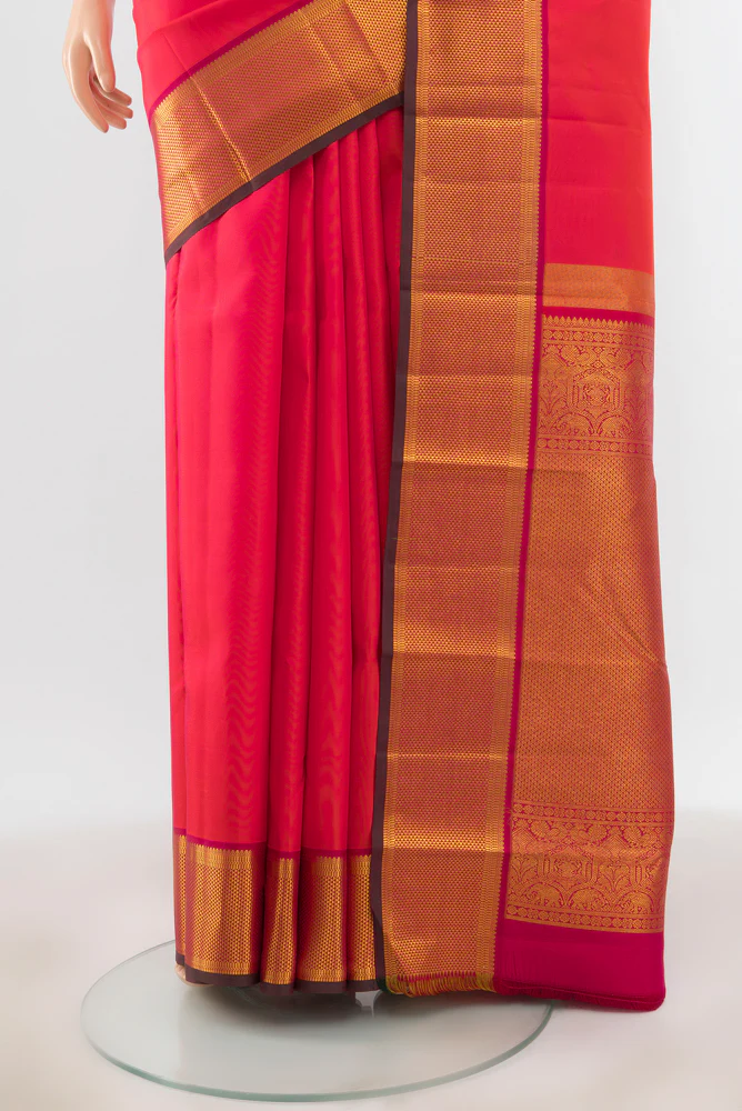 Pink with Orange Color Kanchipuram Silk Saree - Image 3