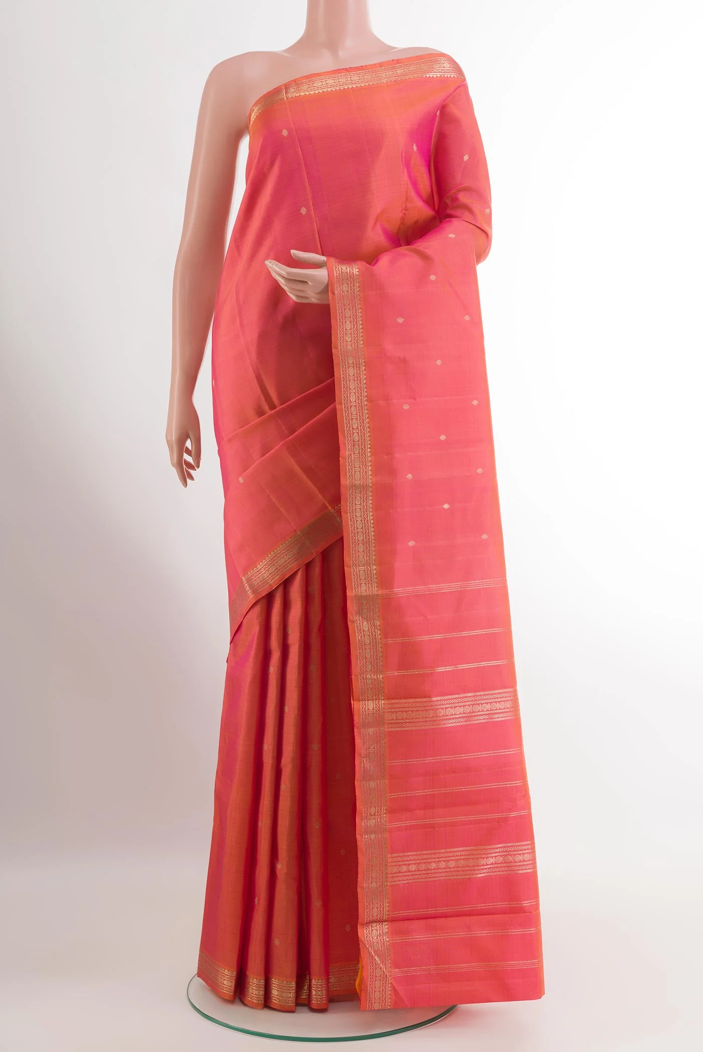 Pink with Orange Color Kanchipuram Silk Saree