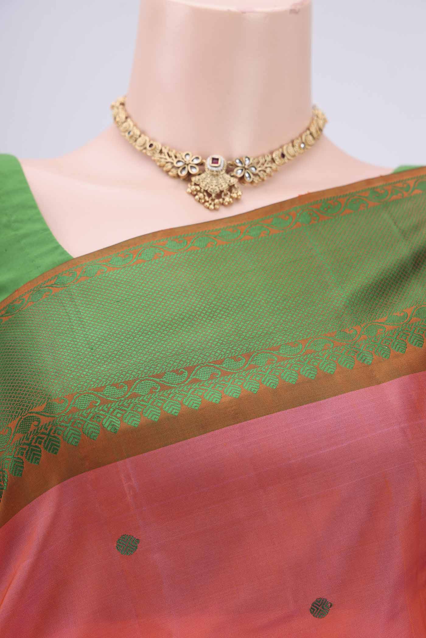 Pink with Orange Color Kanchipuram Silk Saree - Image 2