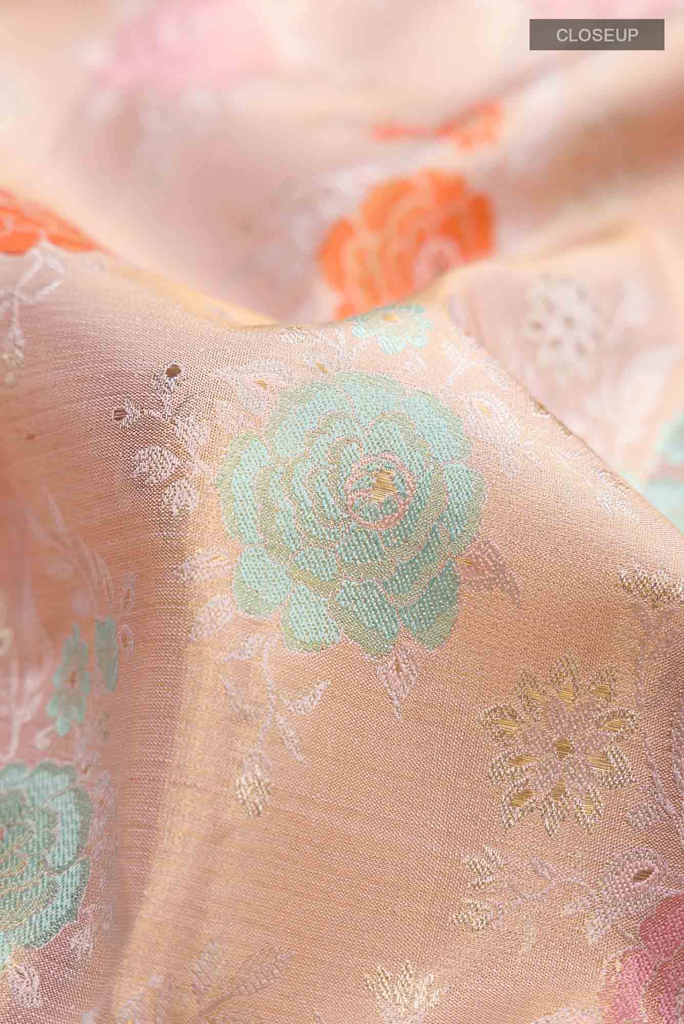 Peach Kanjivaram Tissue Silk Saree - Image 3