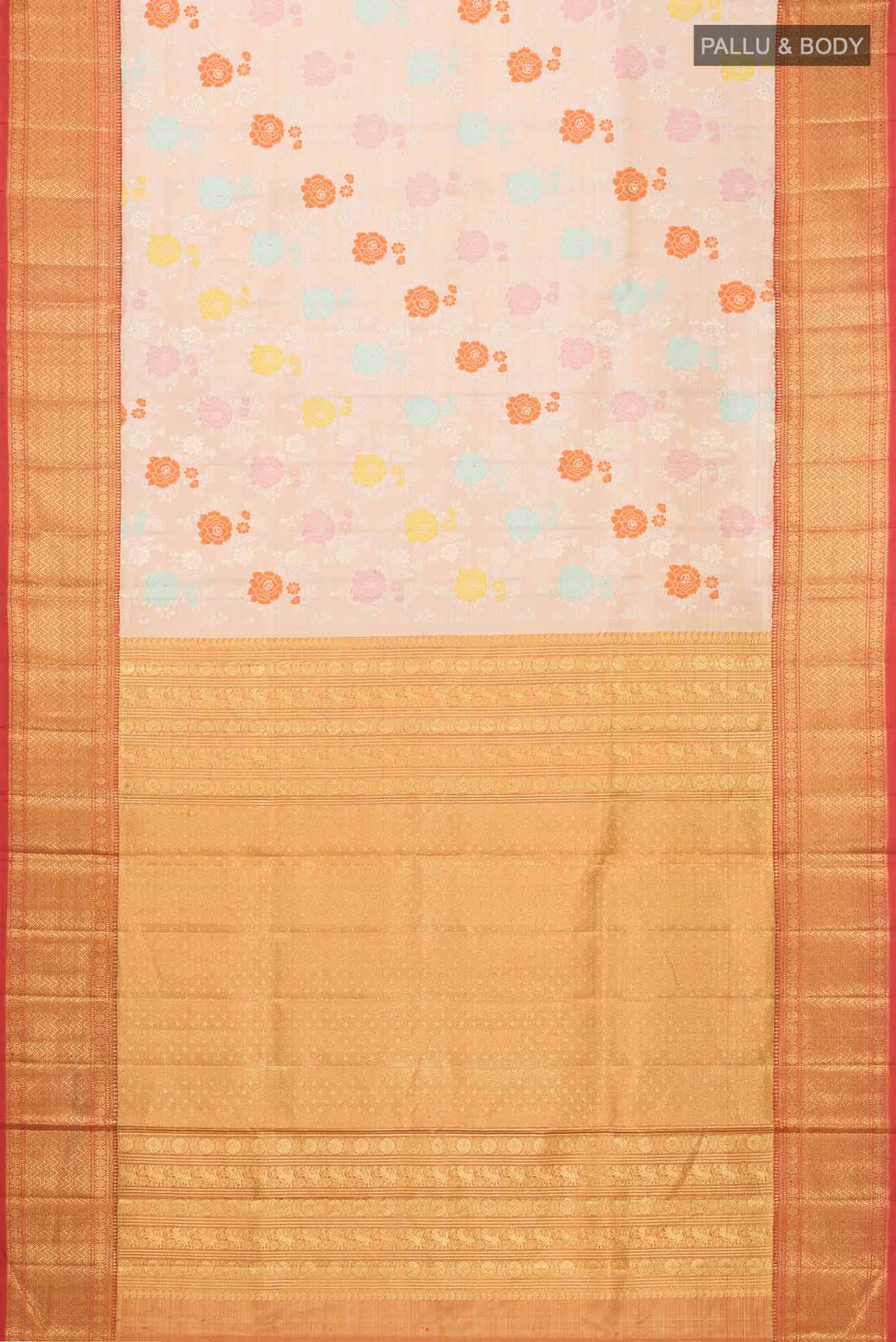 Peach Kanjivaram Tissue Silk Saree - Image 4