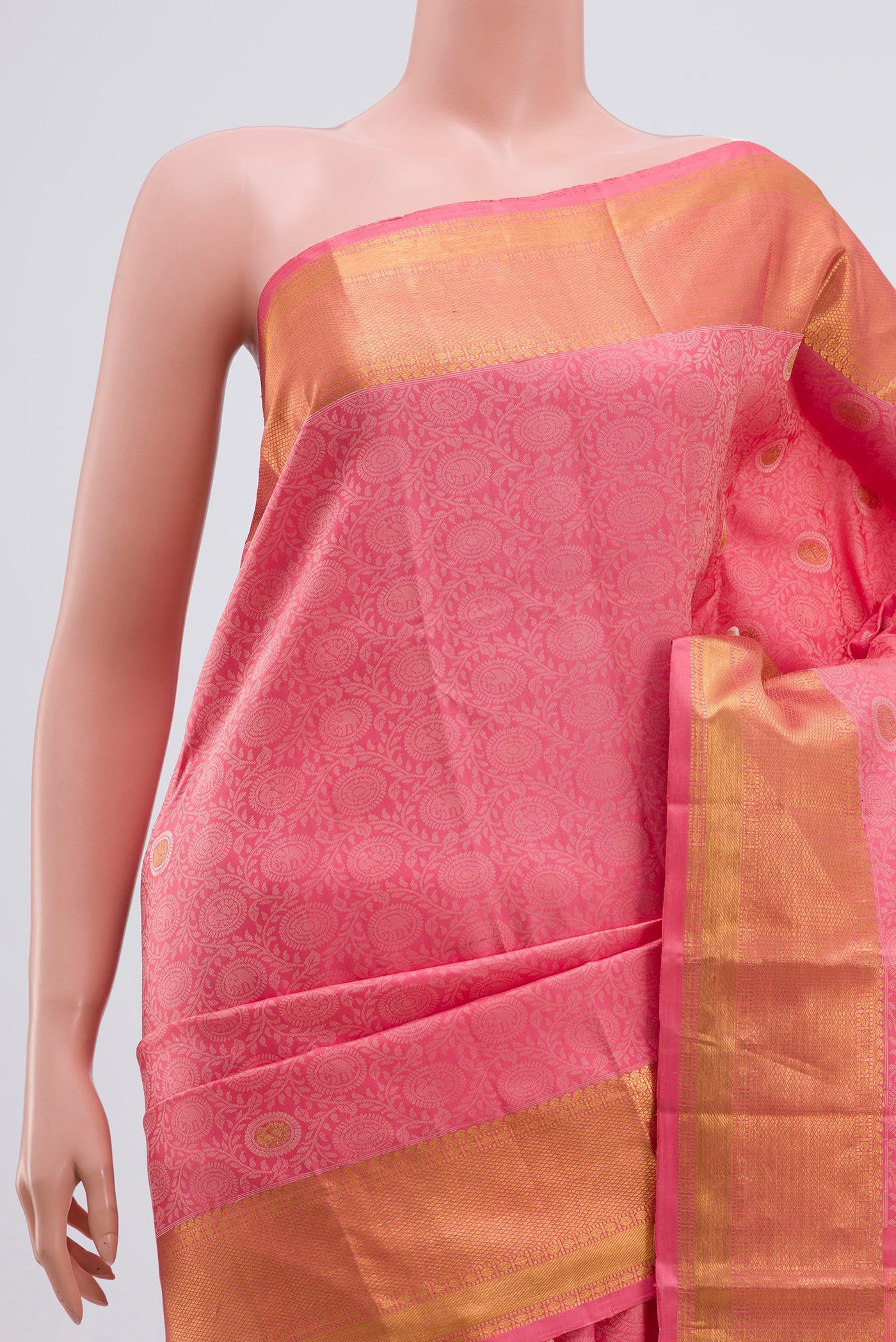 Coral Kanjivaram Silk Saree - Image 2