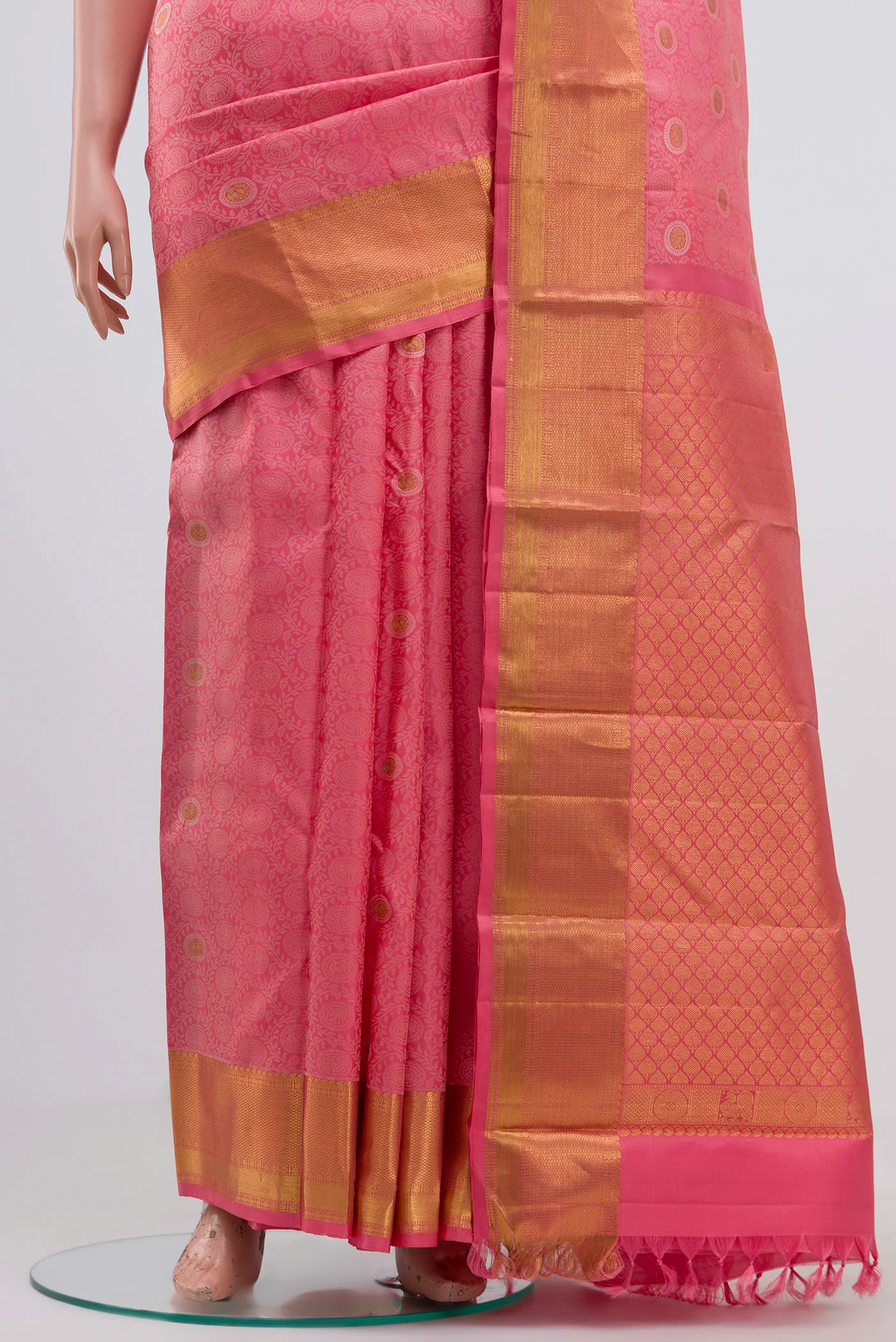 Coral Kanjivaram Silk Saree - Image 3