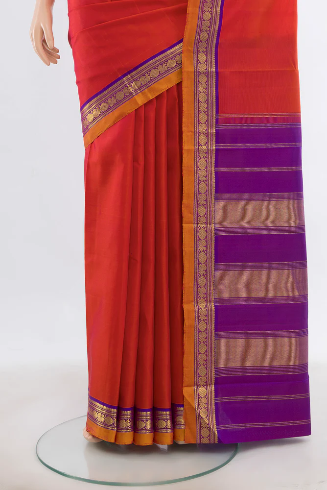 Orange Kanjivaram Silk Saree - Image 3