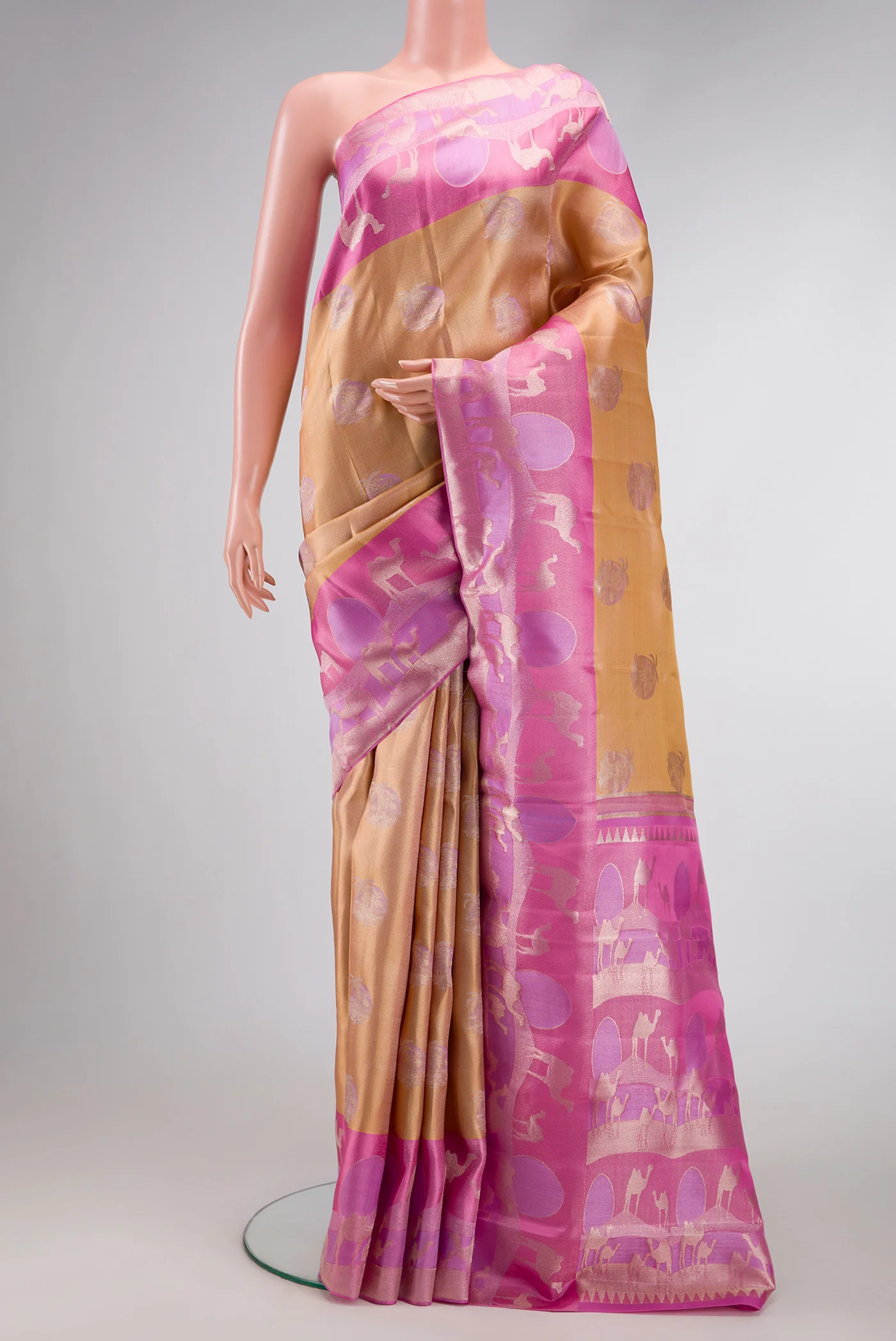 Peach Kanjivaram Tissue Silk Saree