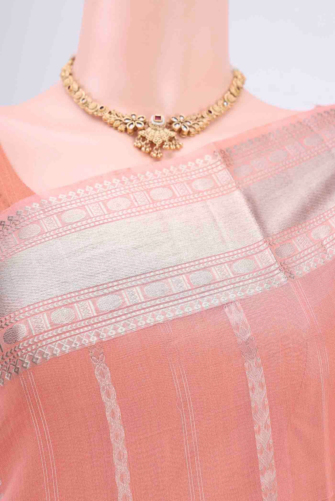Peach Silk Cotton Saree - Image 2