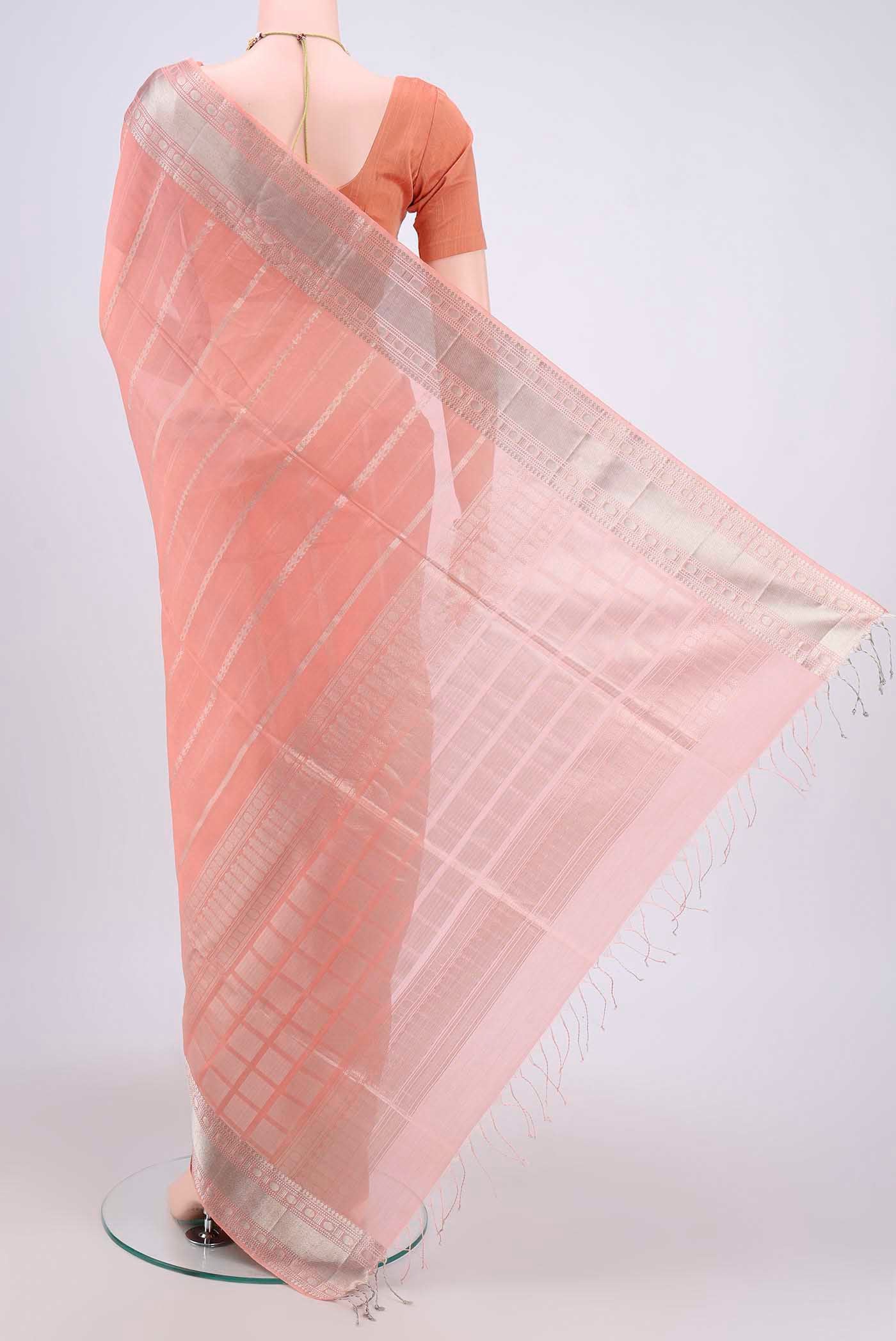 Peach Silk Cotton Saree - Image 3