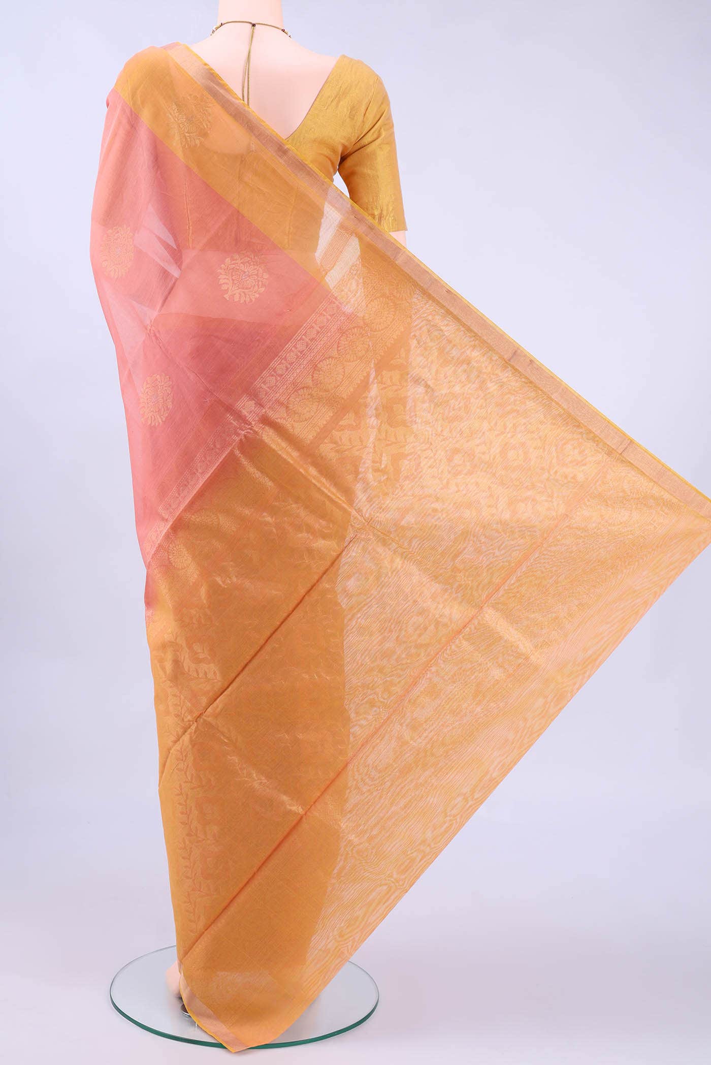 Peach Kora Cotton Saree - Image 2