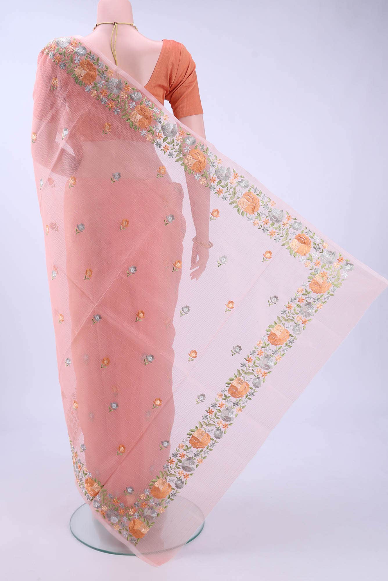 Peach Kota Cotton Saree - Image 2