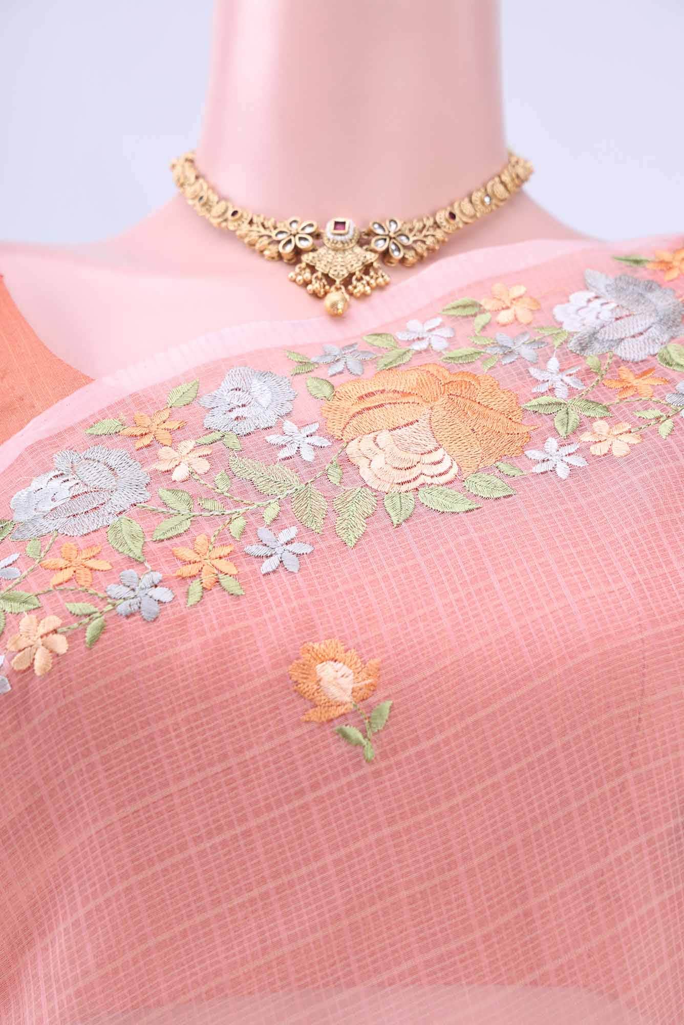 Peach Kota Cotton Saree - Image 3