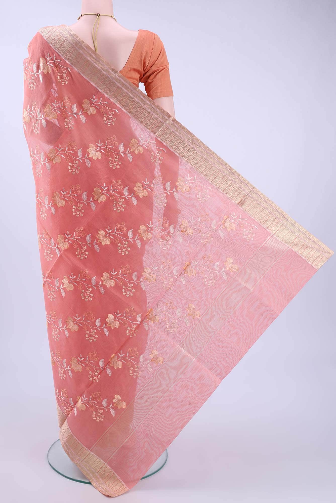 Peach Kota Cotton Saree - Image 2