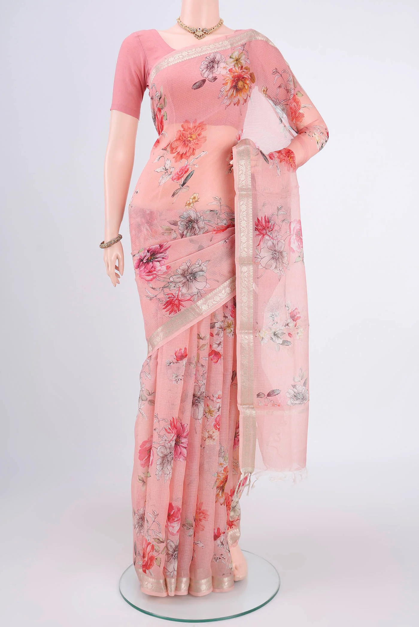 Rose pink Kota Silk Saree
