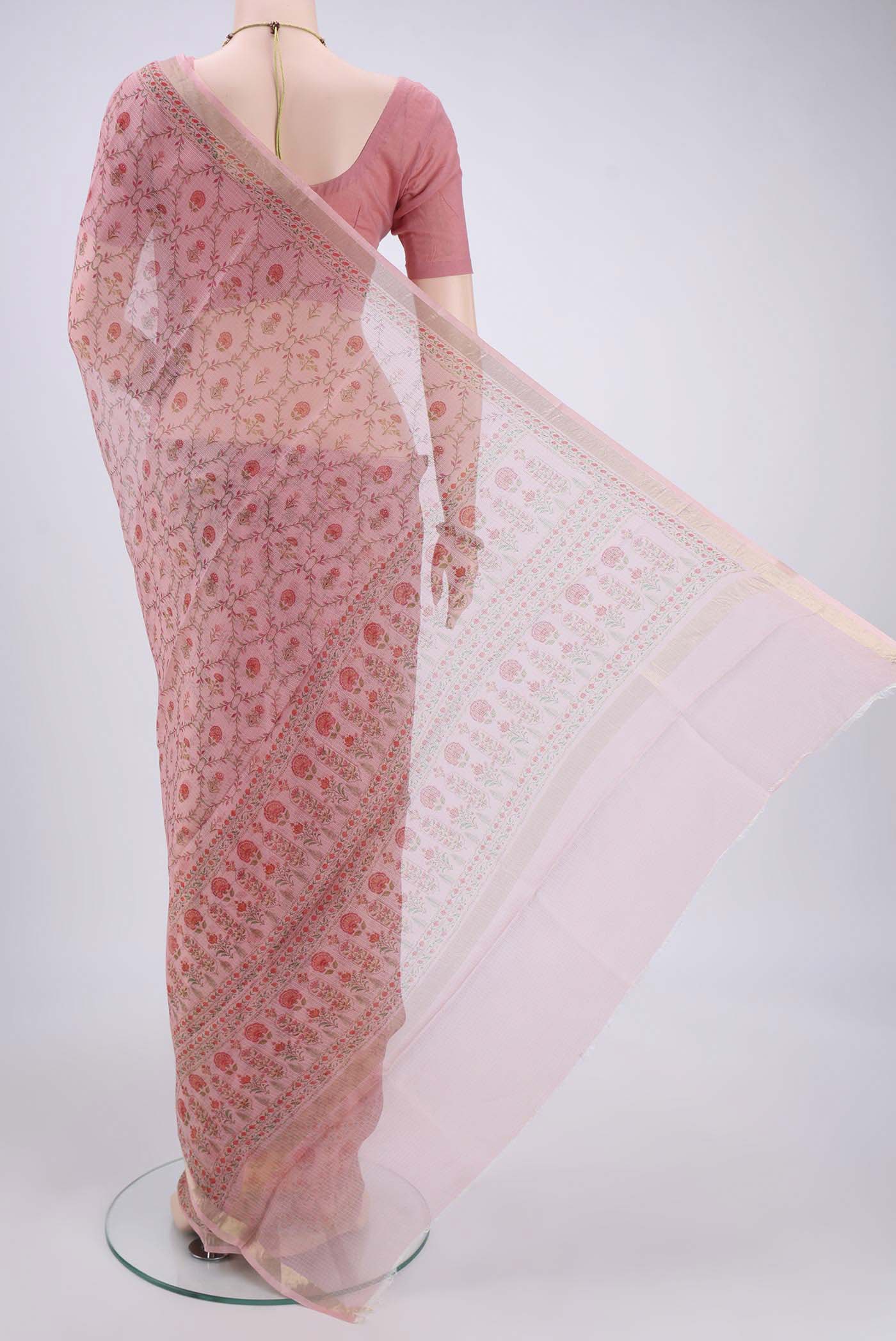 Rose pink Kota Silk Saree - Image 3