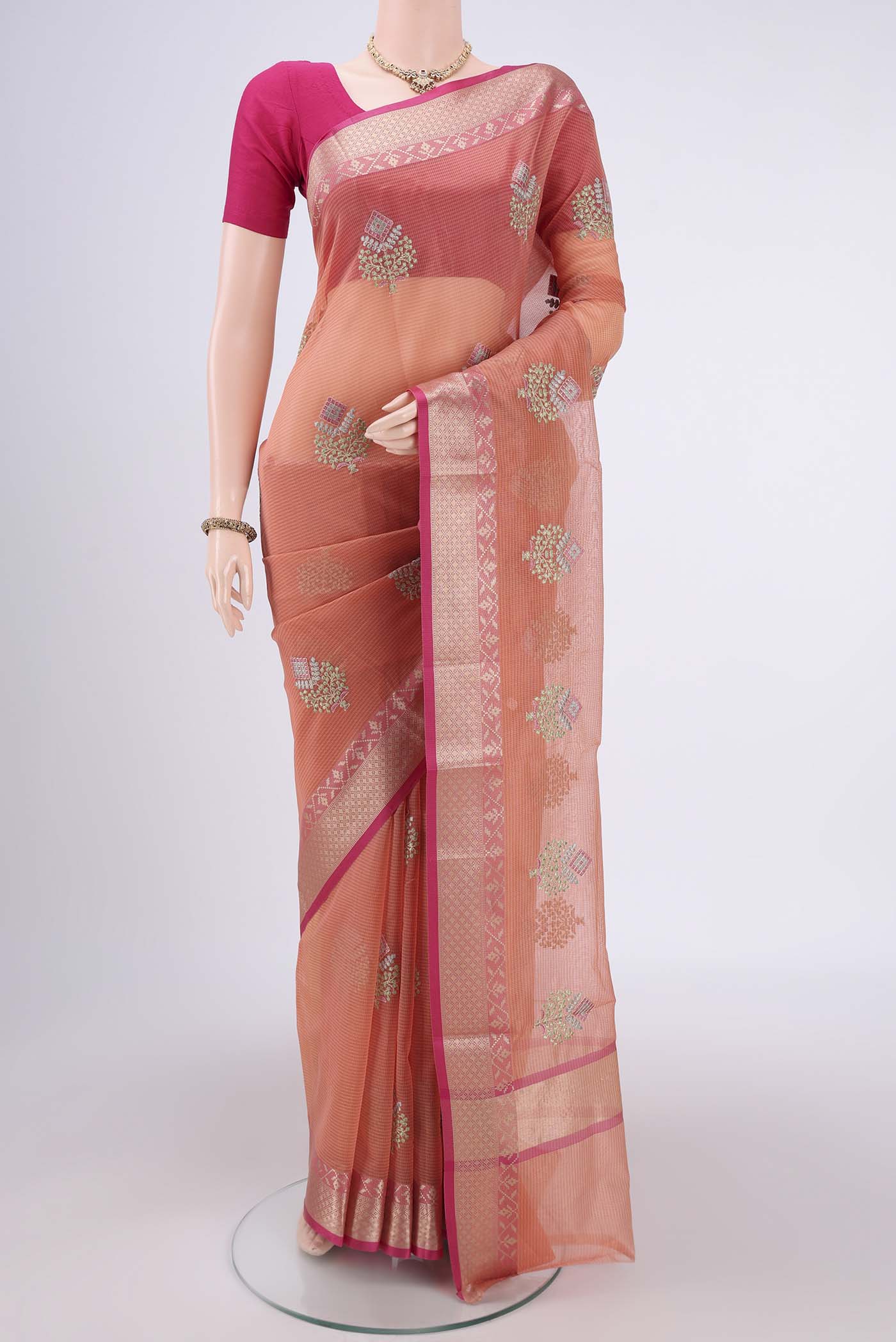 Peach Blended Kota Cotton Saree