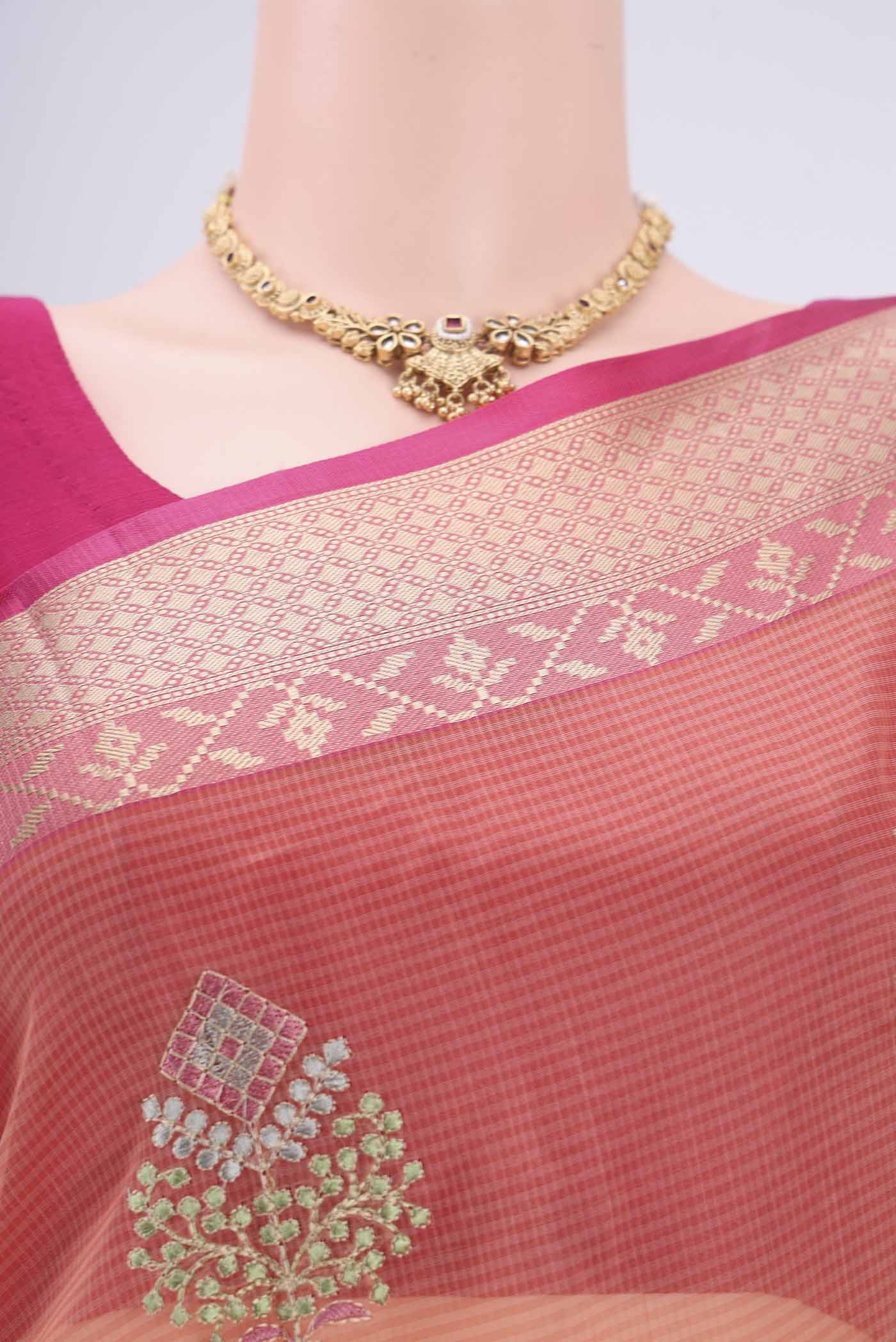 Peach Blended Kota Cotton Saree - Image 2