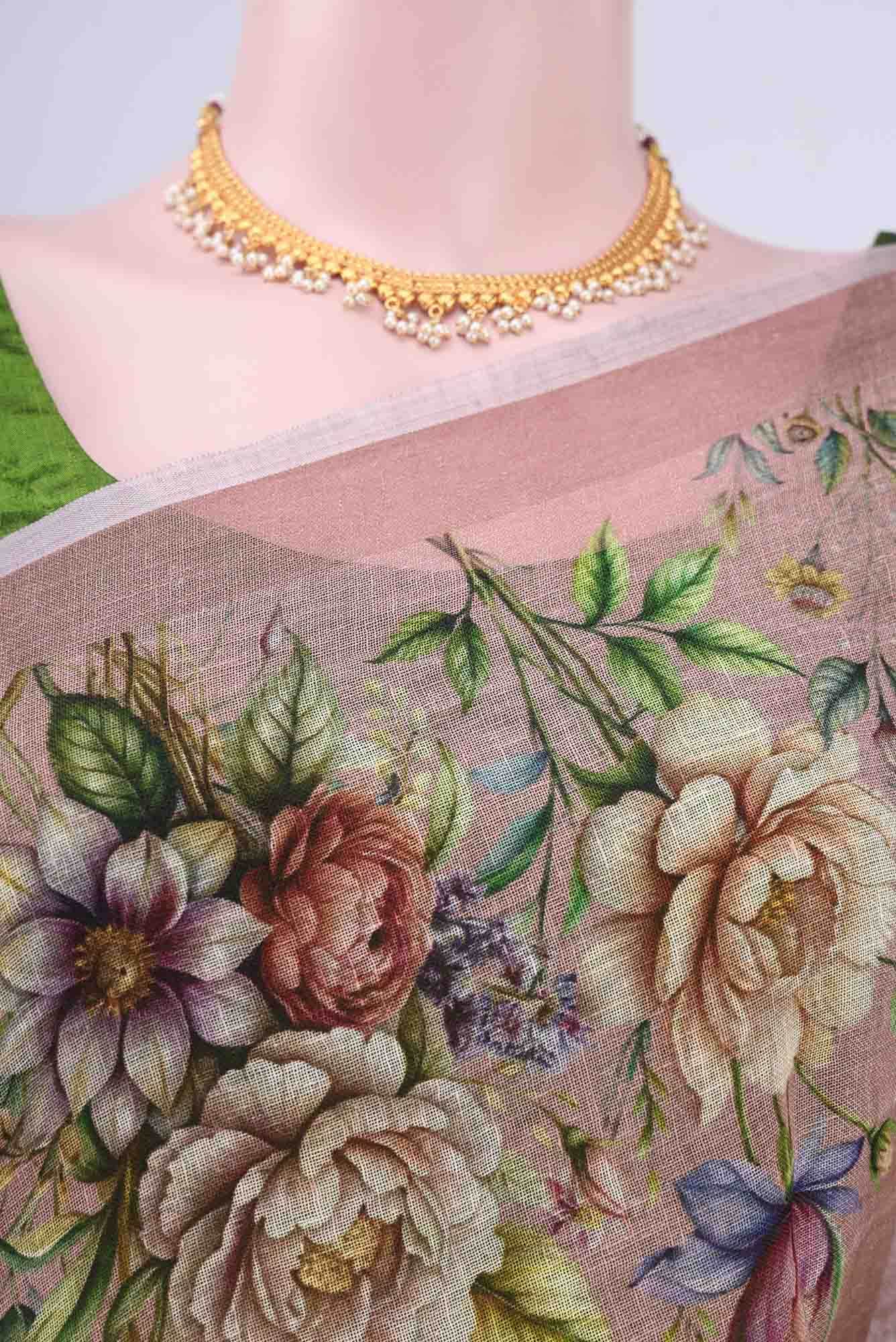 Peach Linen Cotton Saree - Image 3