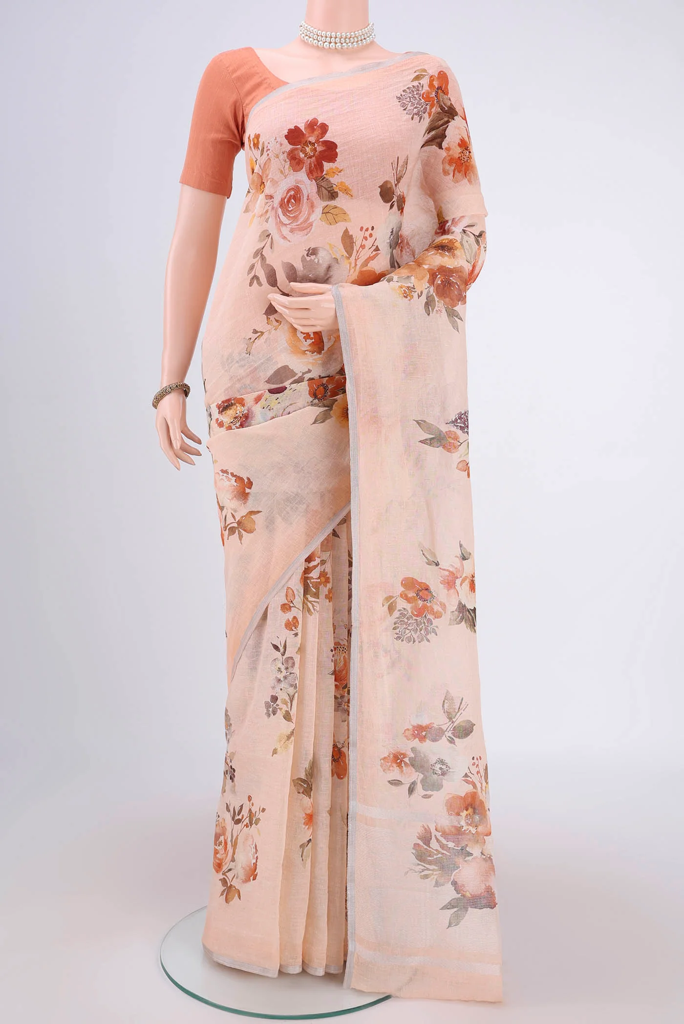 Peach Linen Saree