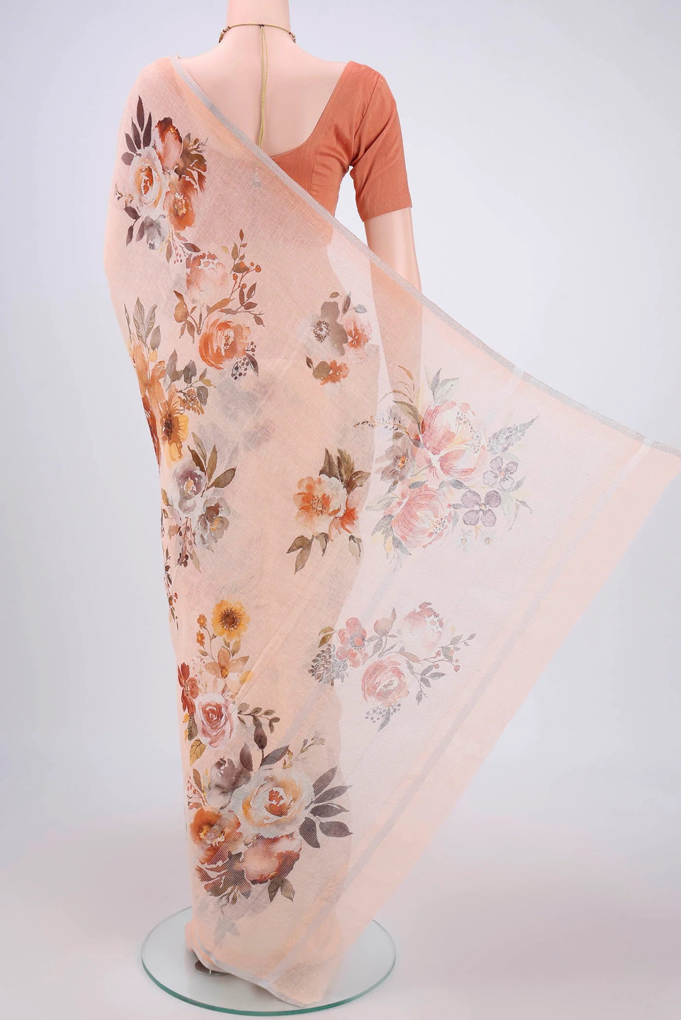 Peach Linen Saree - Image 3