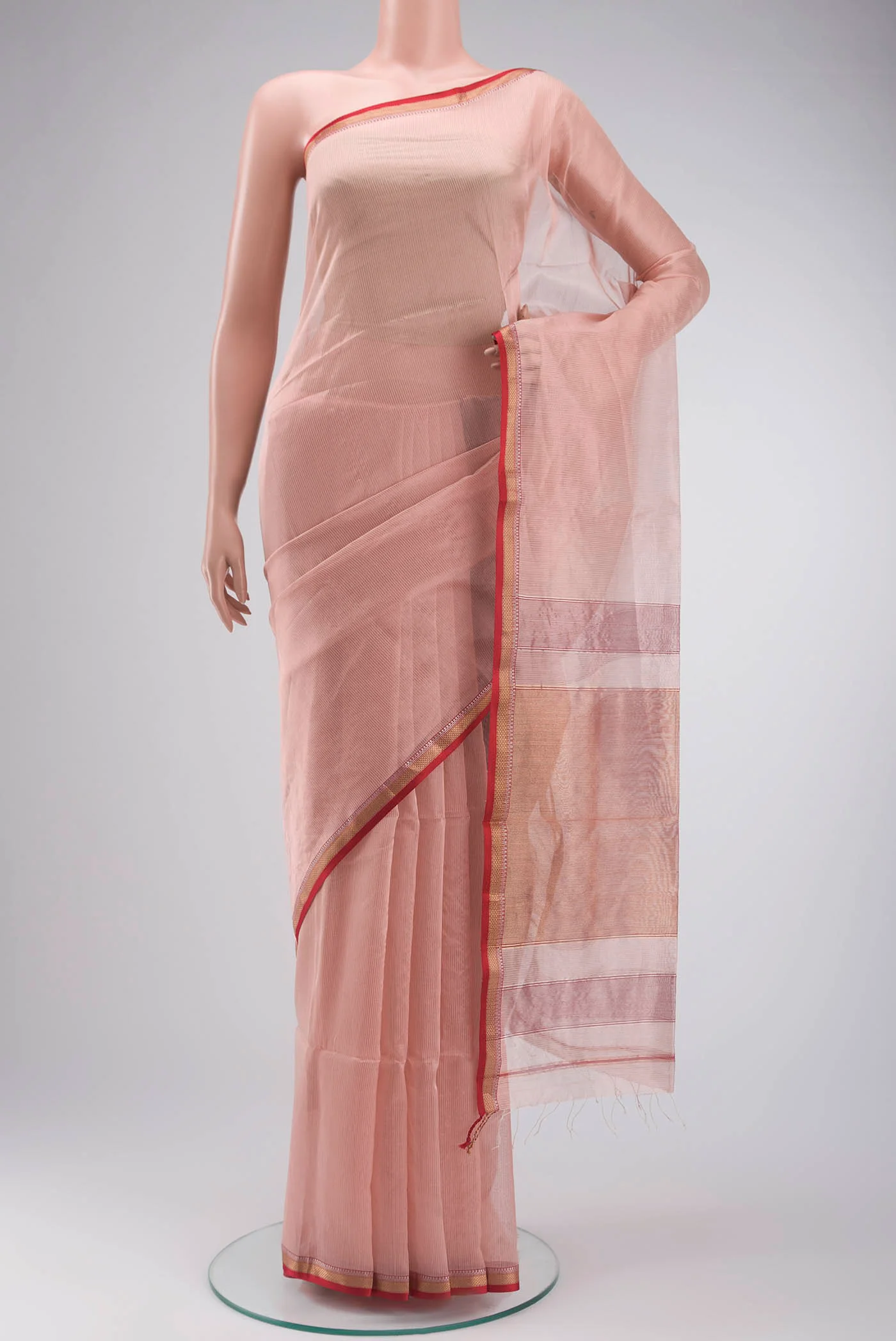 Peach Maheshwari Silk Cotton Saree