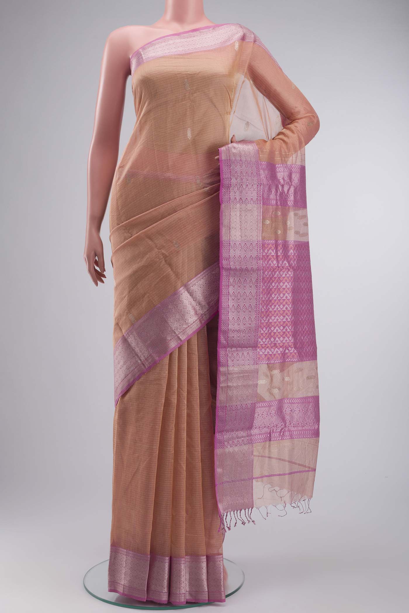 Peach Maheshwari Silk Cotton Saree