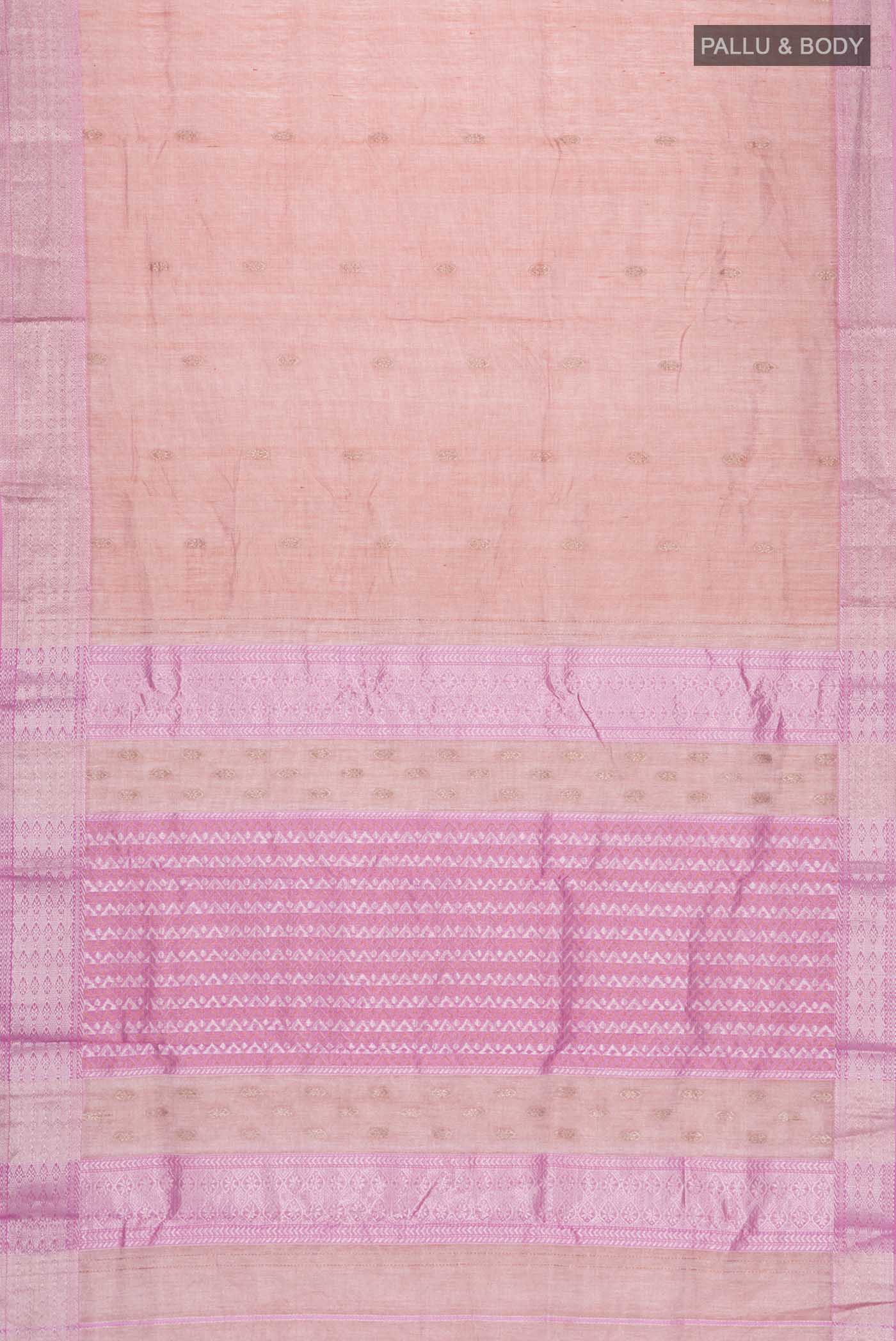 Peach Maheshwari Silk Cotton Saree - Image 5