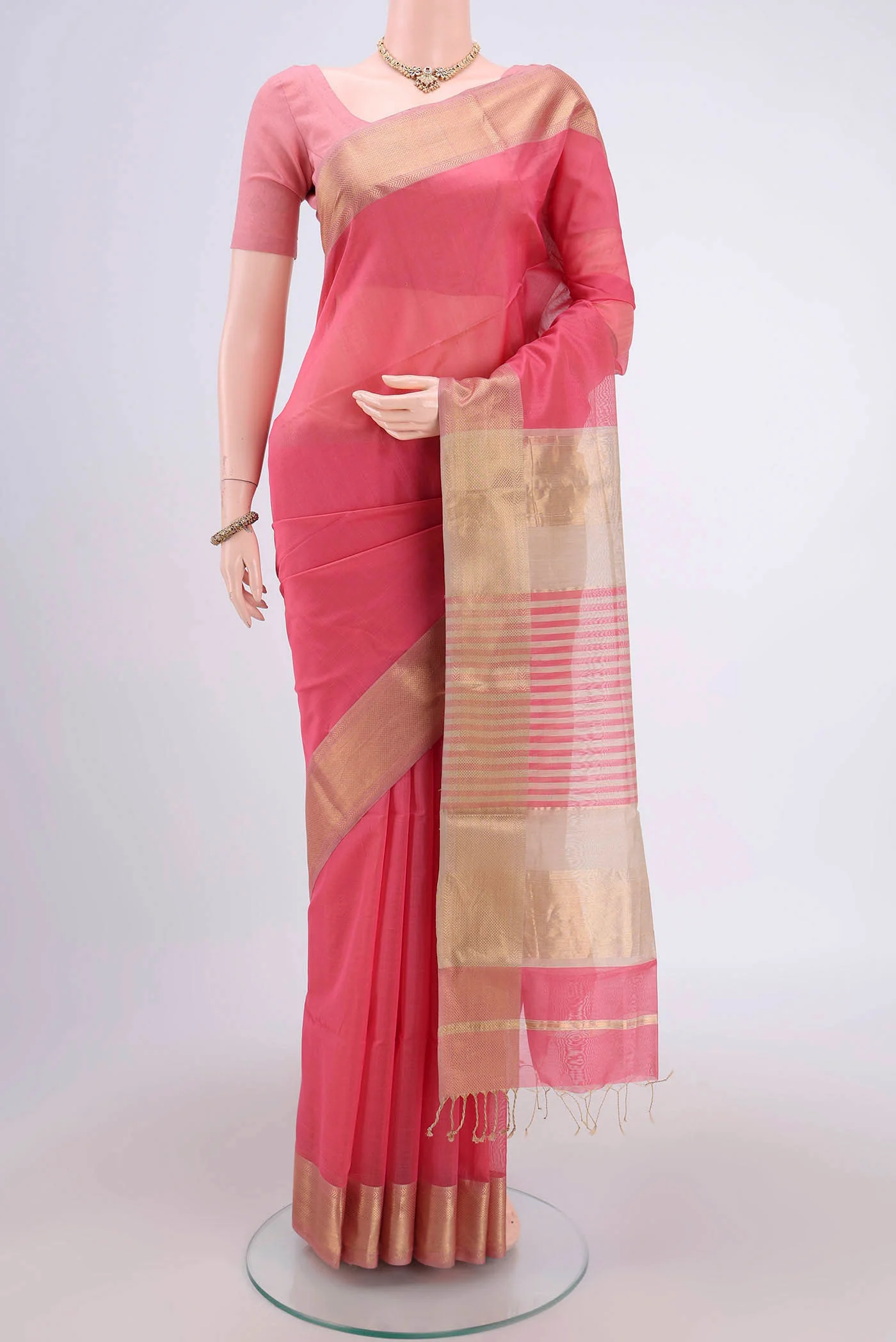 Rose pink Maheshwari Silk Cotton Saree