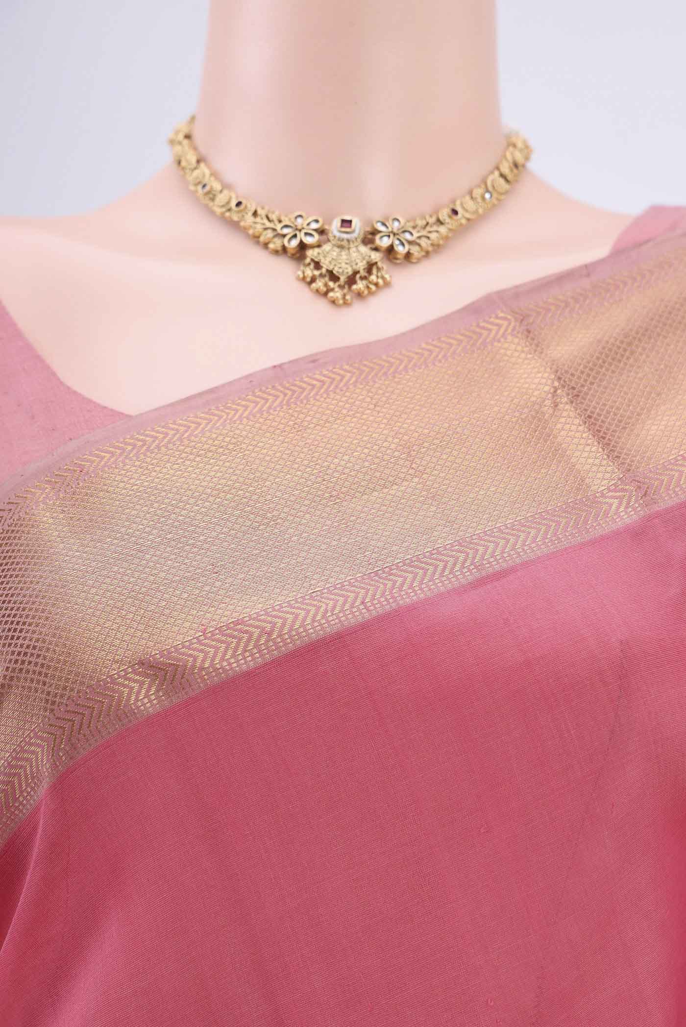 Rose pink Maheshwari Silk Cotton Saree - Image 2